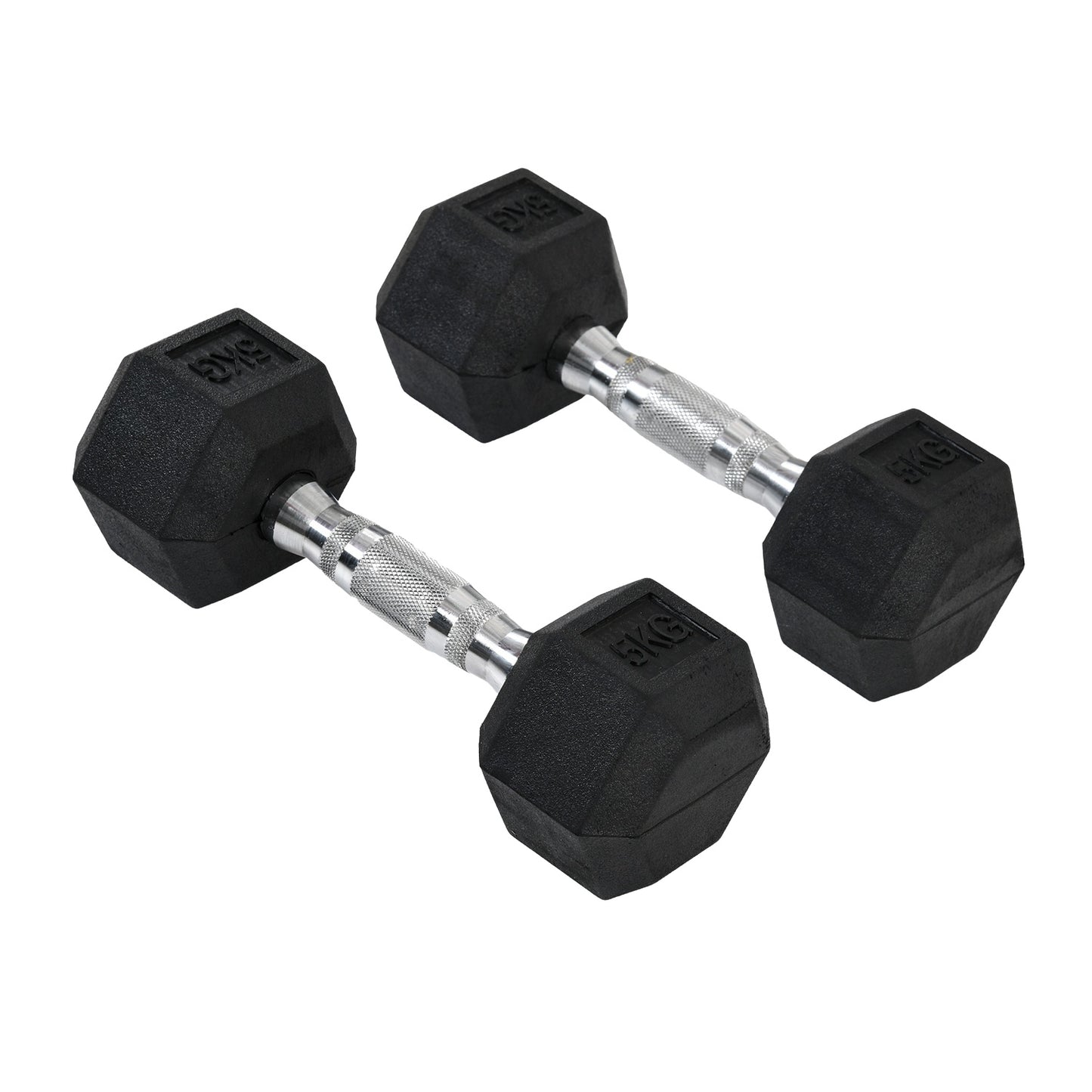 Hexagon dumbbells pair, 5 kg each, rubber coated cast iron