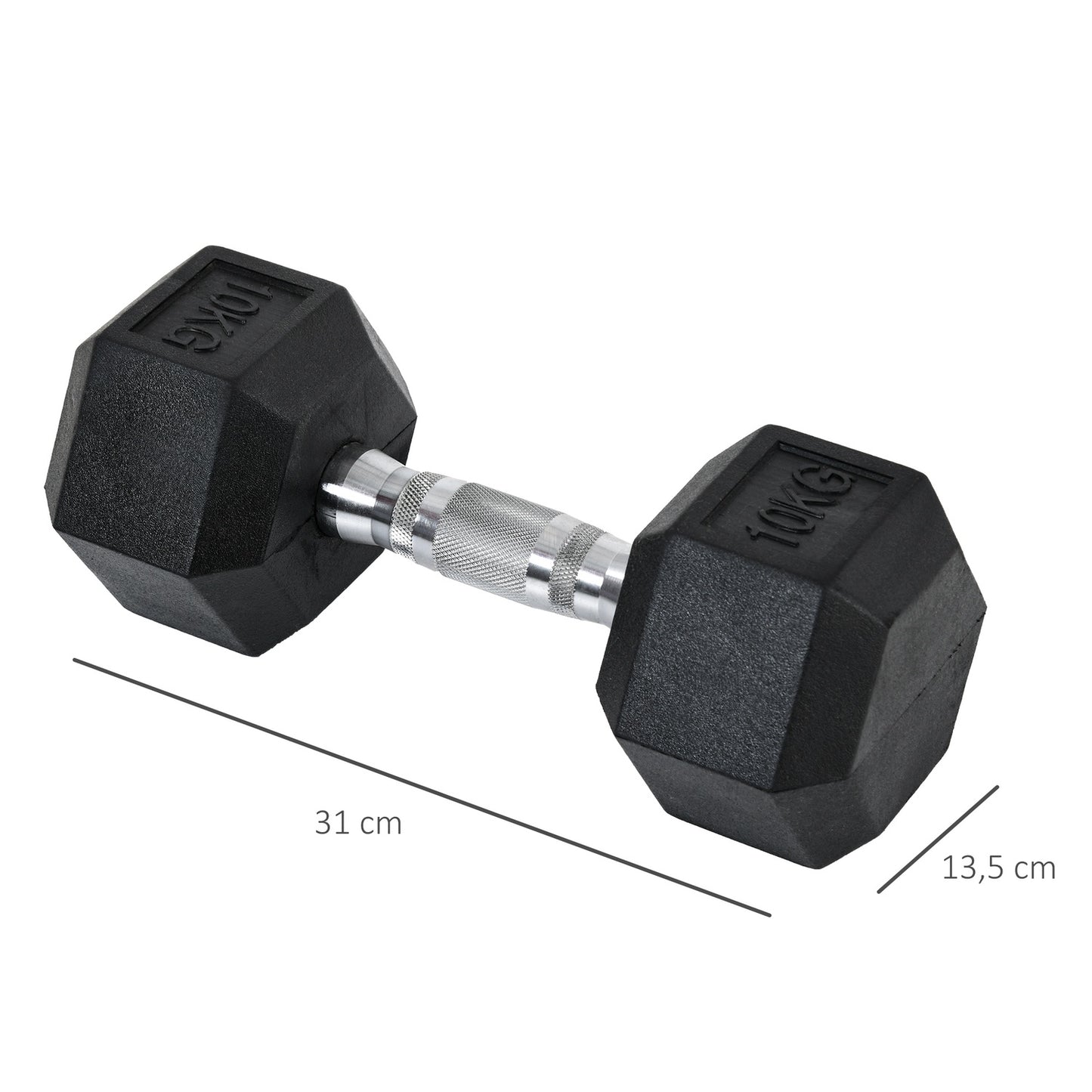 Hexagon Dumbbell set, 2x10kg black rubber coated iron