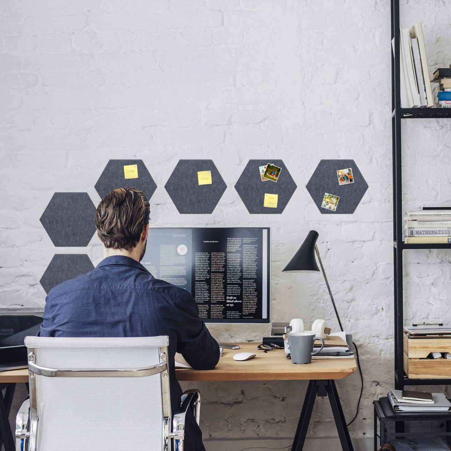 Hexagons in gray felt for bulletin board - 6 pcs