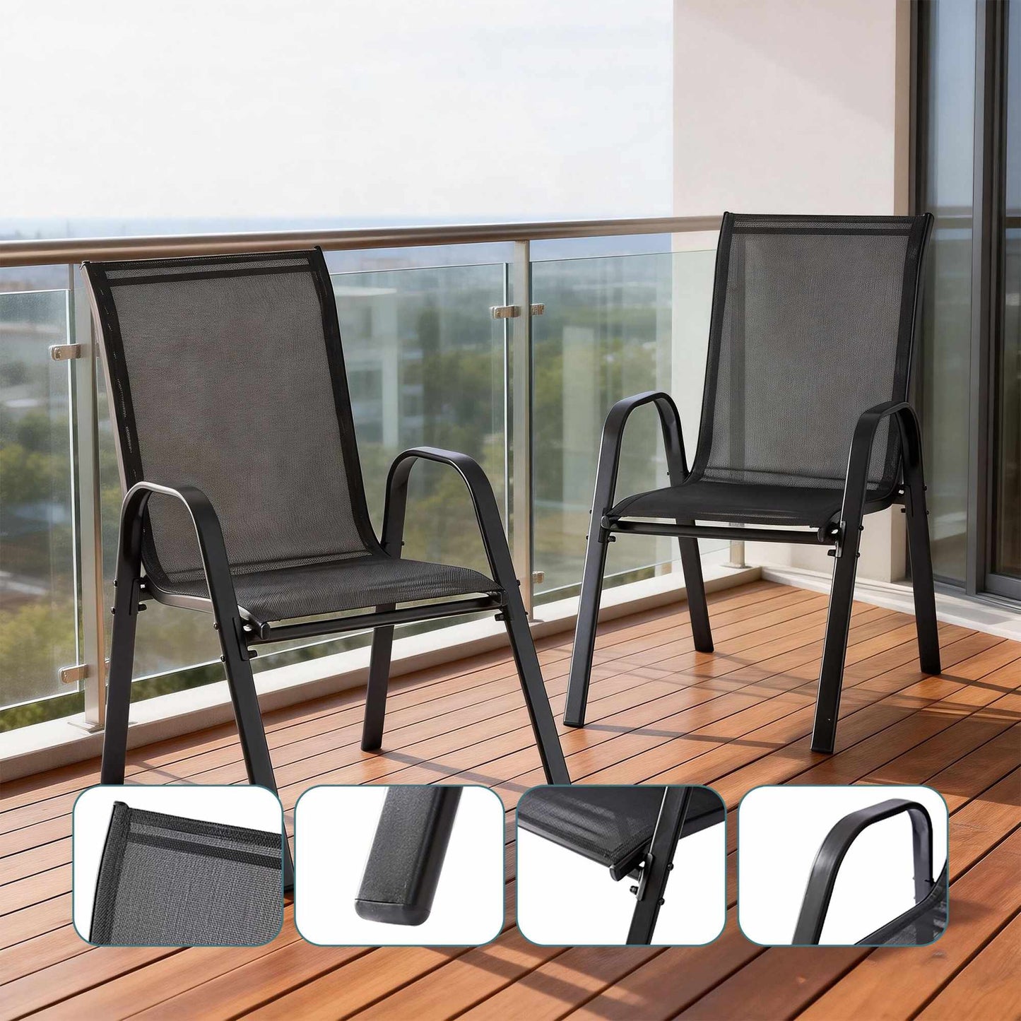 High-Back Garden Chair Set, Breathable Fabric, Stackable