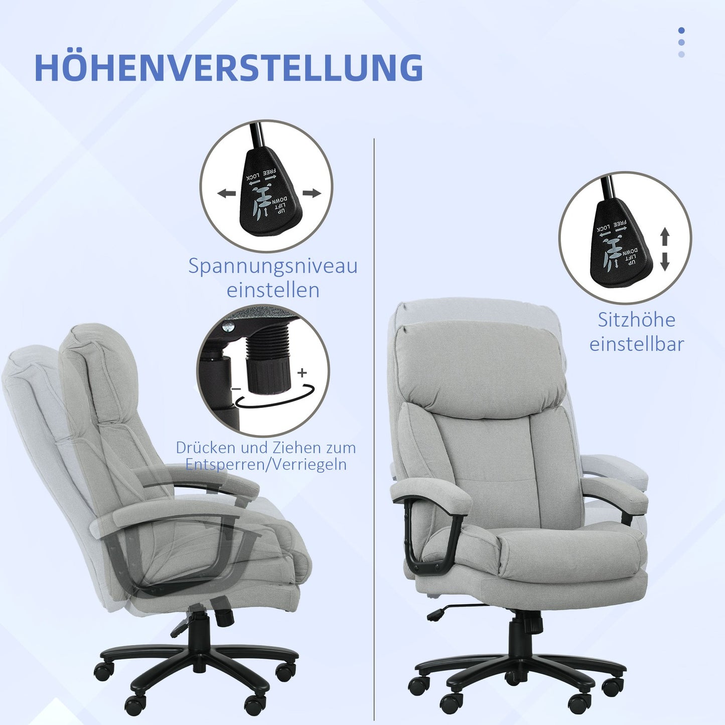 High Back Office Chair, 200kg Capacity, Light Grey