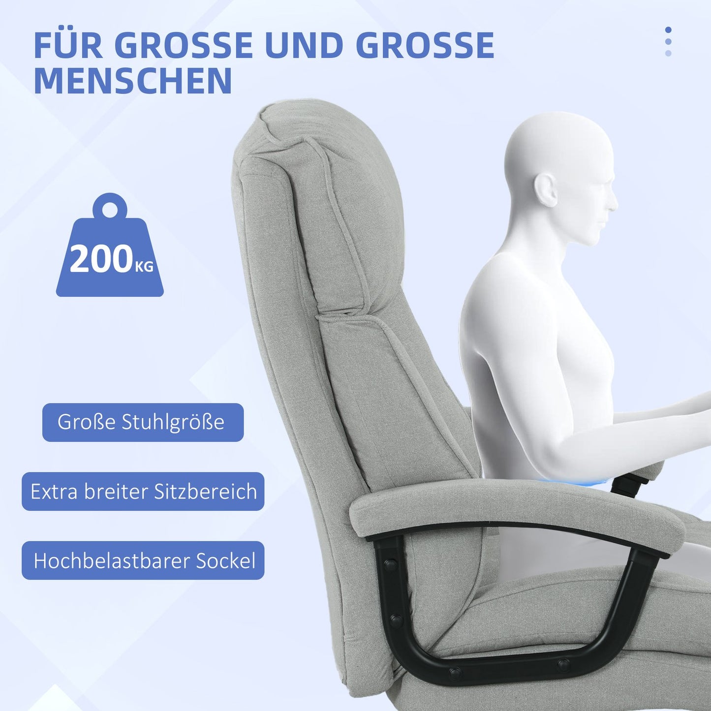 High Back Office Chair, 200kg Capacity, Light Grey