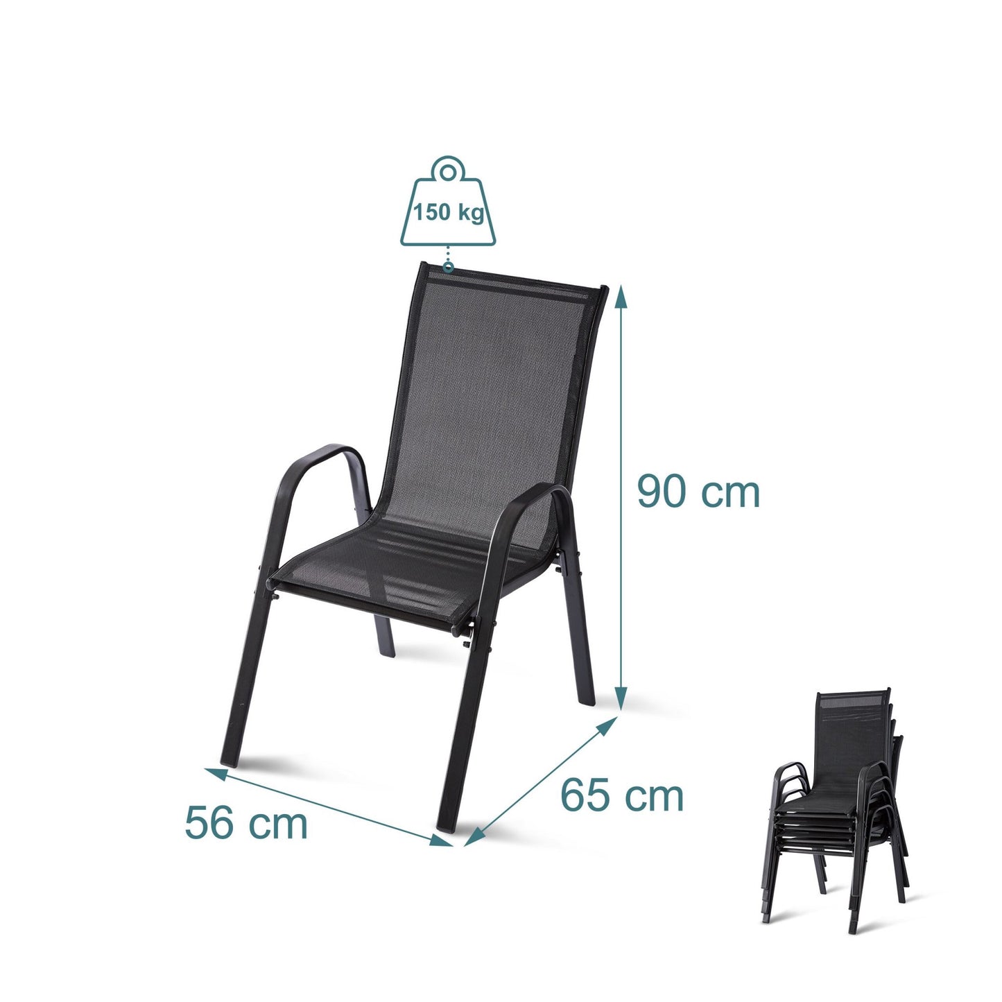 High-Back Stackable Garden Chairs, Breathable Fabric