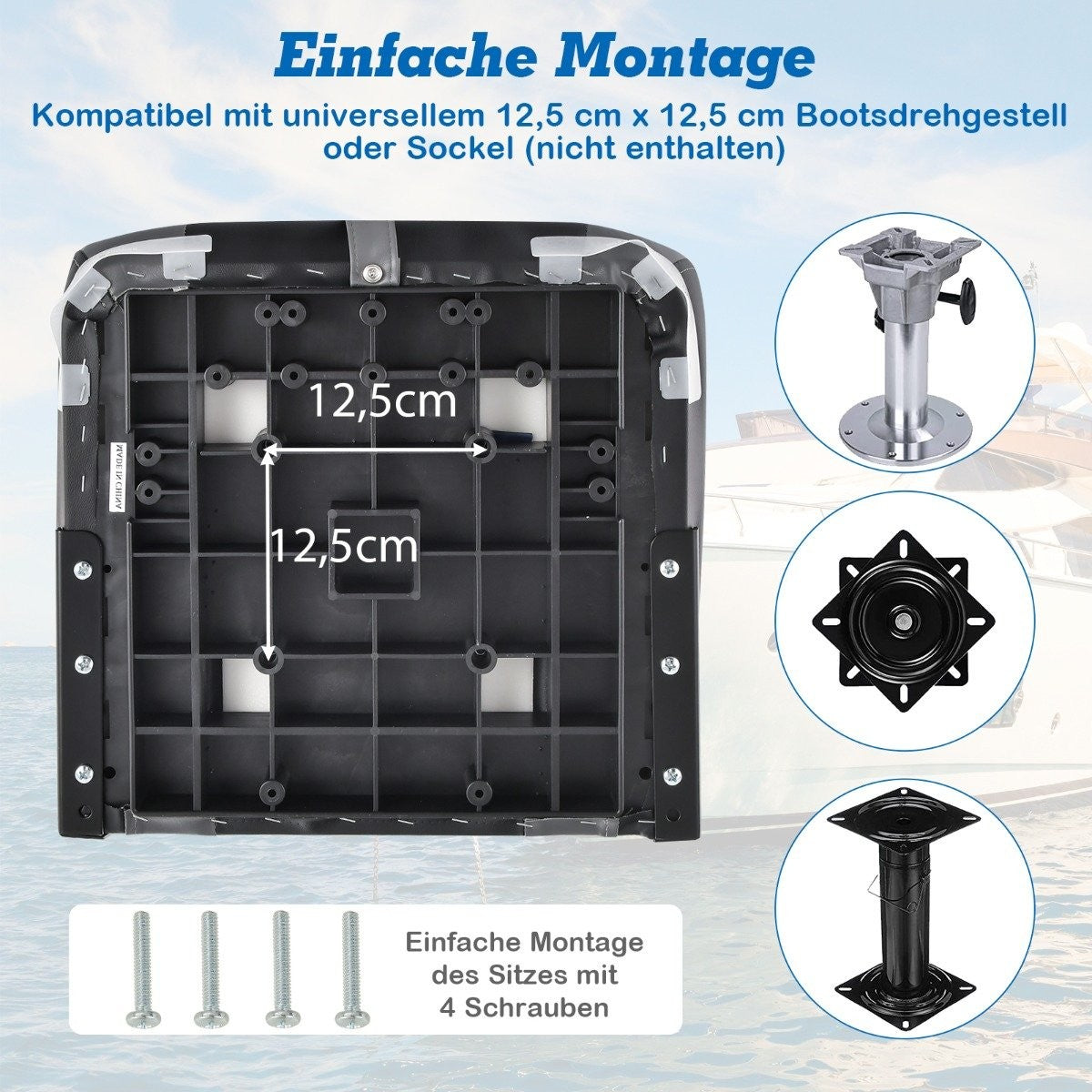 High-back boat seat with 10 cm thick sponge padding folding boat chair black