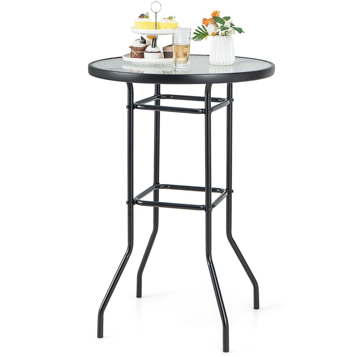 High garden table bar table round bistro table with table top made of tempered glass 68 x 68 x 97 cm black