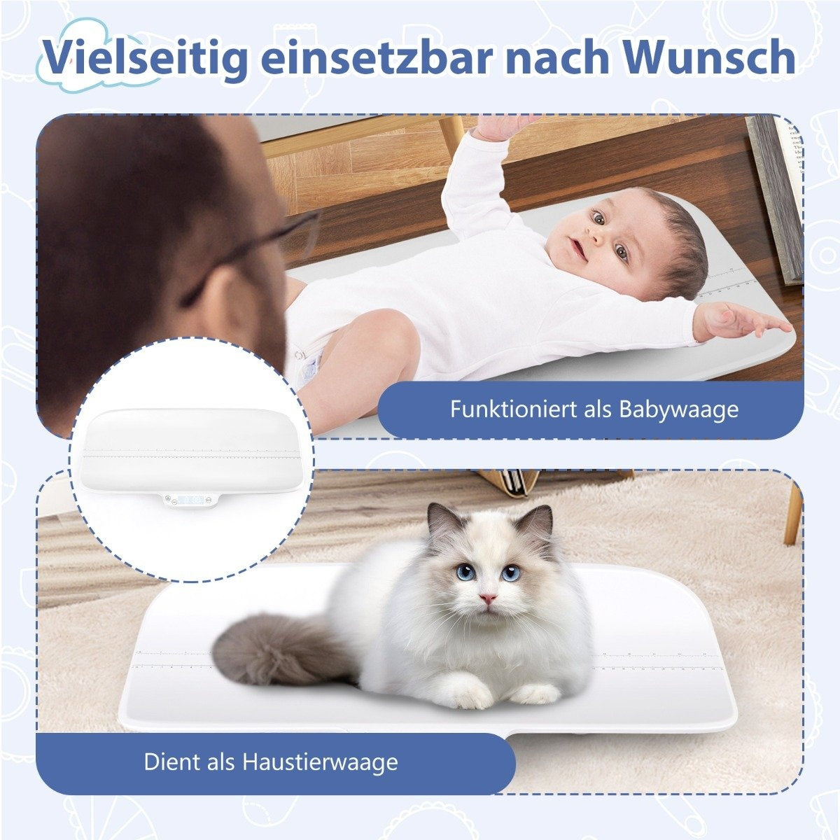 High-precision scale for babies and pets with intelligent APP control, hold and tare function, white