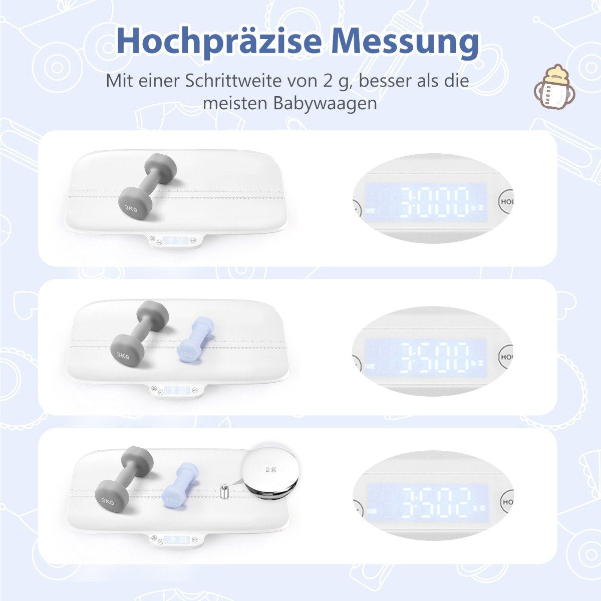 High-precision scale for babies and pets with intelligent APP control, hold and tare function, white