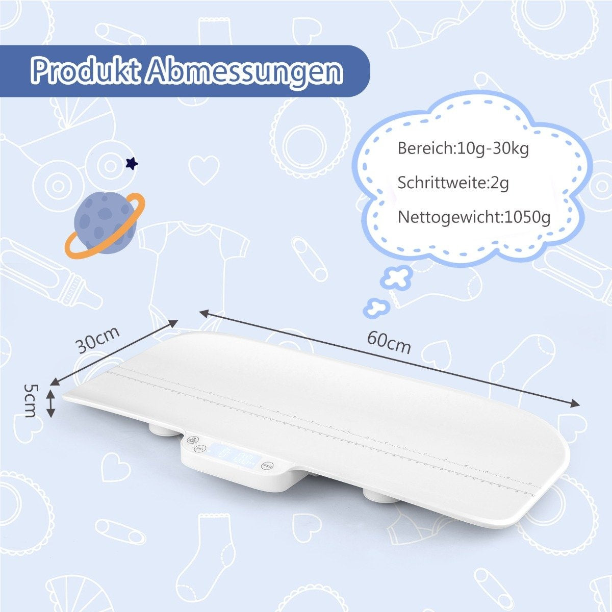 High-precision scale for babies and pets with intelligent APP control, hold and tare function, white