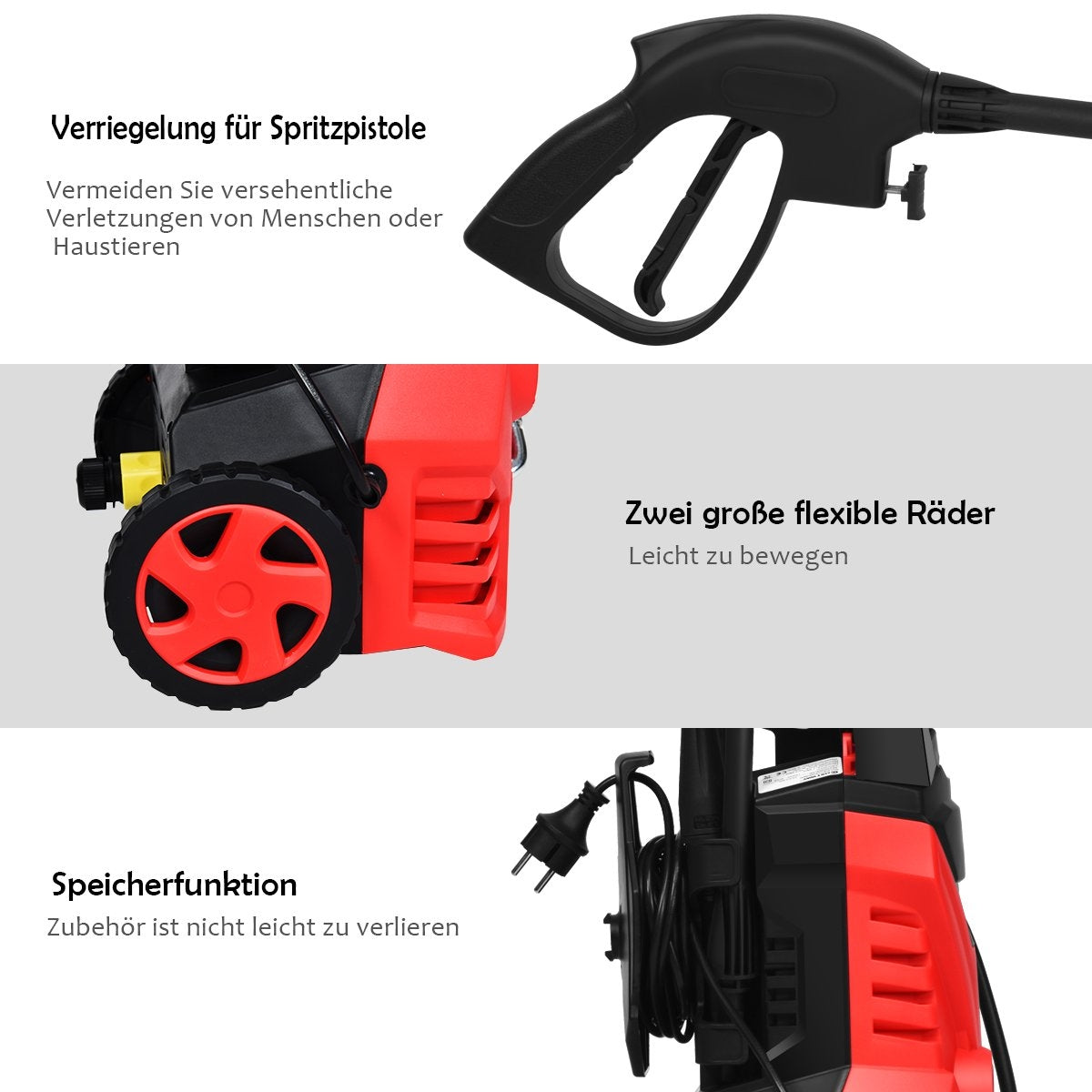 High-pressure cleaner 1400W patio cleaner blue/red 27 x 27 x 68 cm - red