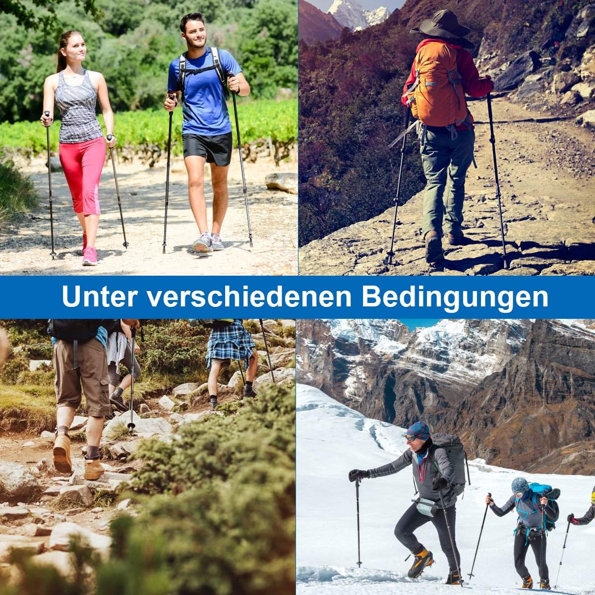 Hiking poles pack of 2 adjustable walking climbing poles 66-137 cm black
