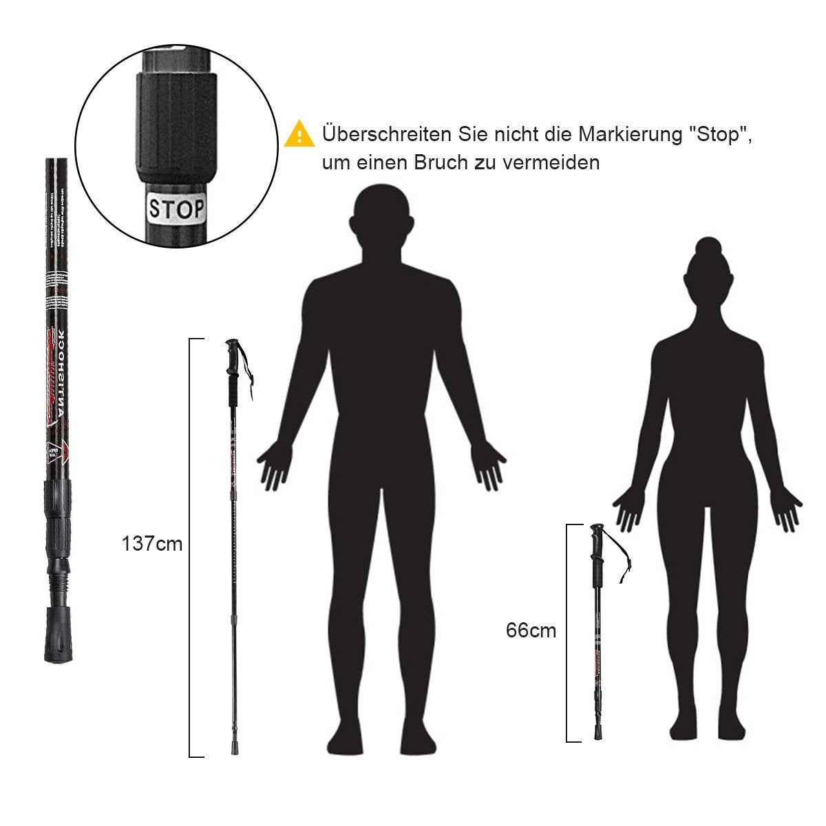Hiking poles pack of 2 adjustable walking climbing poles 66-137 cm black