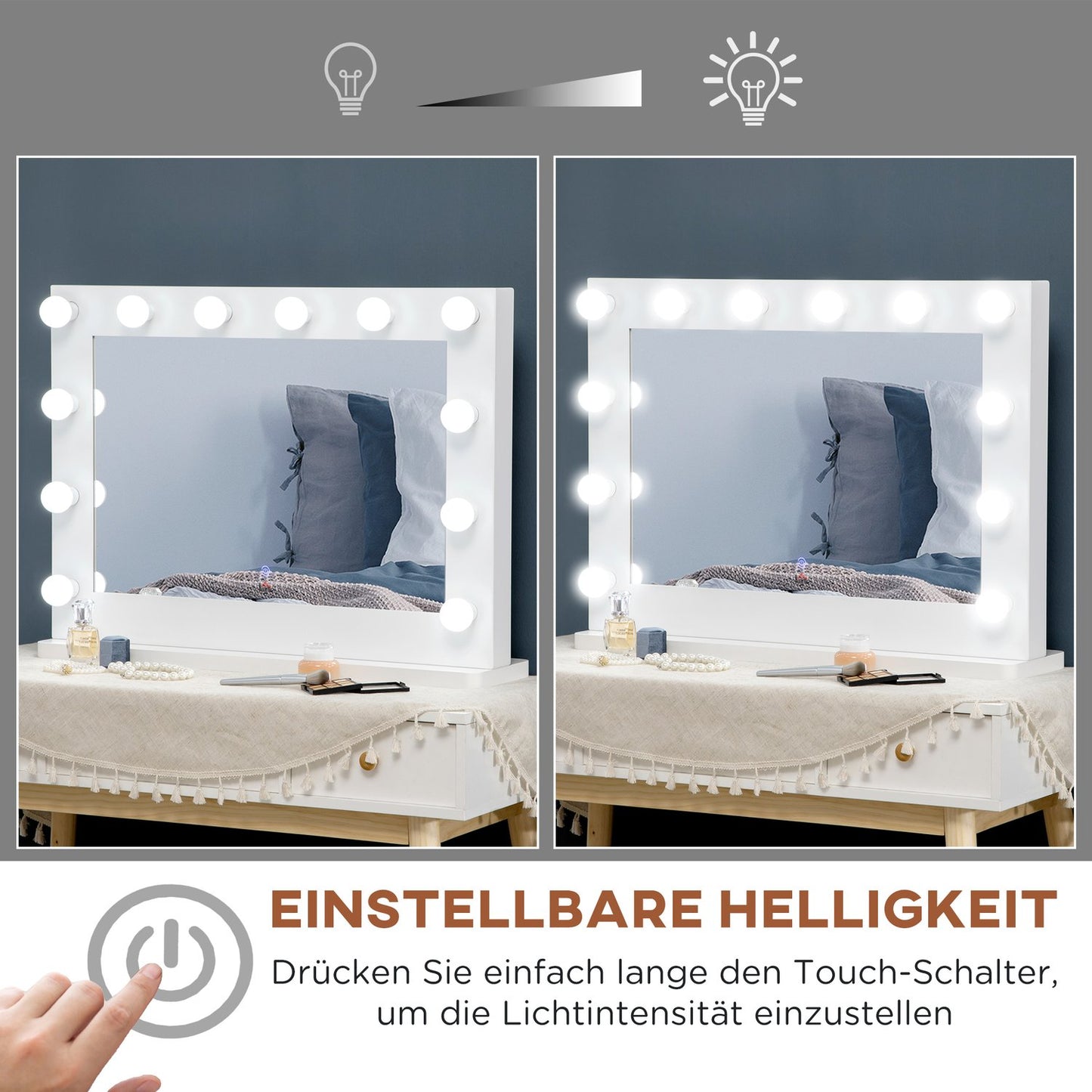 Hollywood Mirror, Dimmable LED lights, Touch Switch, 80x60 cm