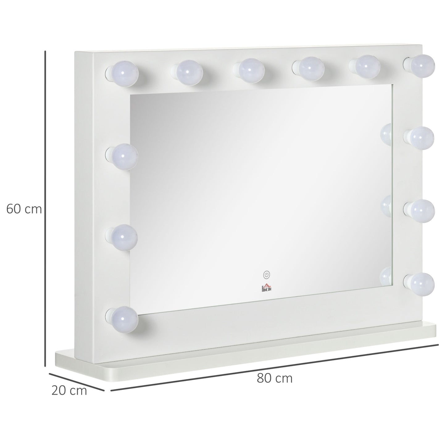 Hollywood Mirror, Dimmable LED lights, Touch Switch, 80x60 cm