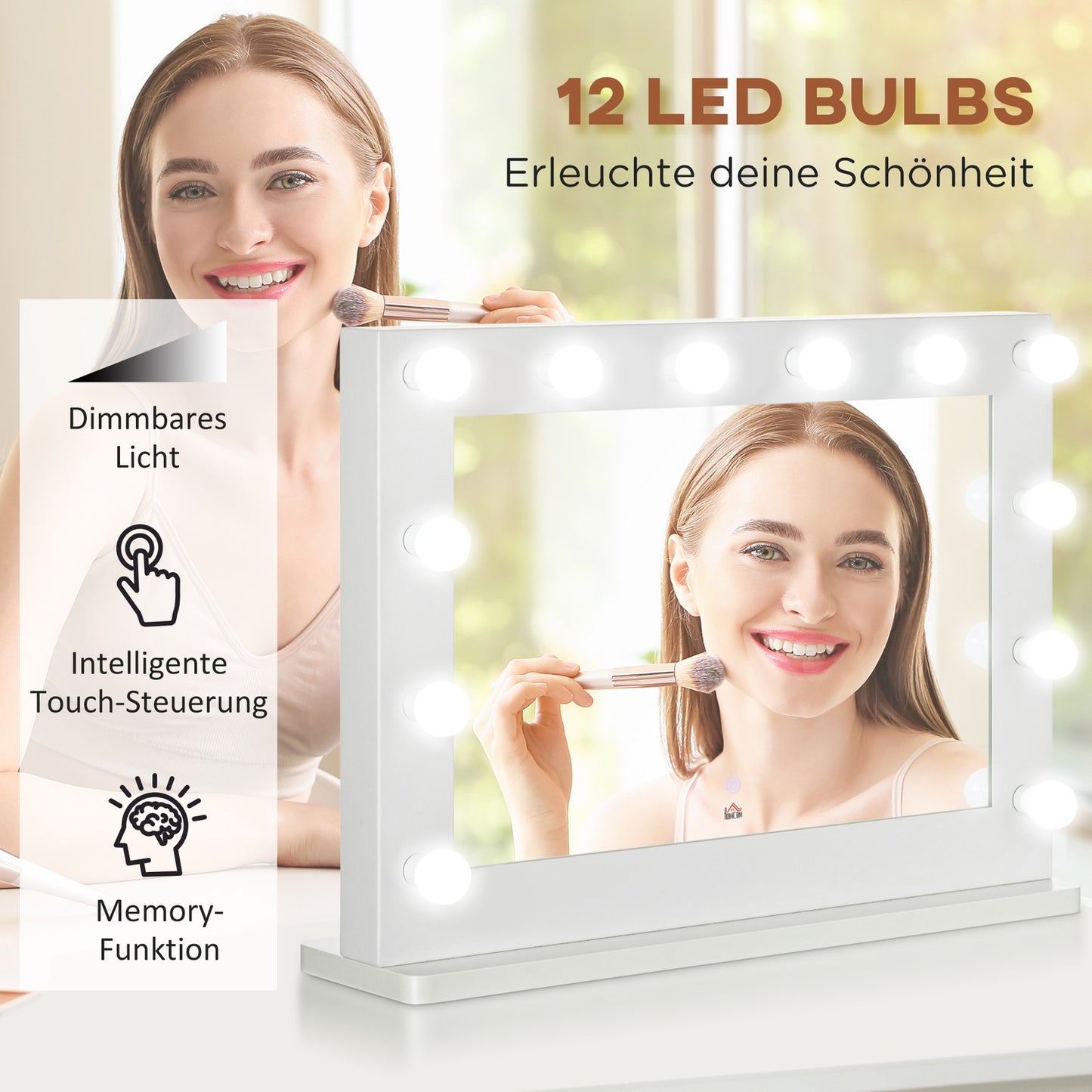 Hollywood Mirror, Dimmable LED lights, Touch Switch, 80x60 cm