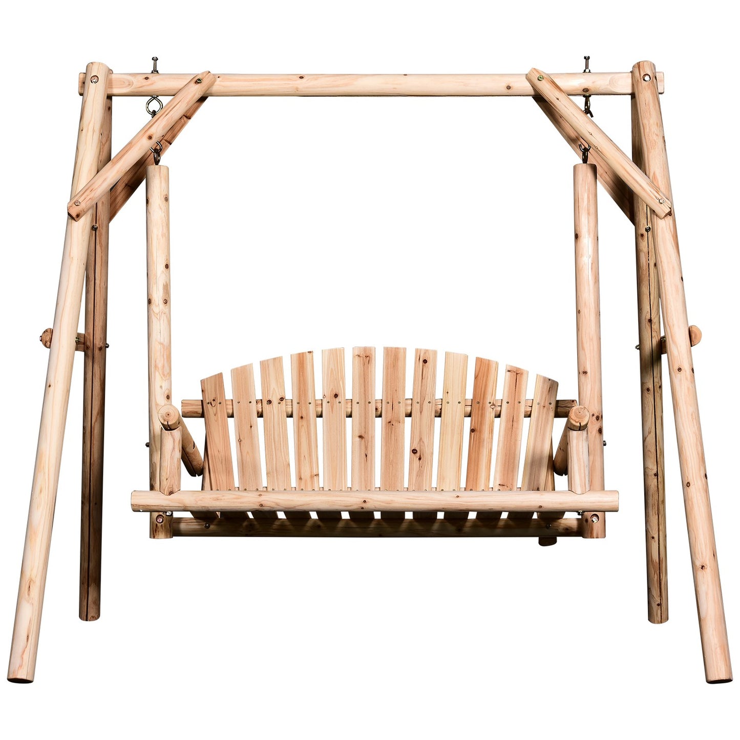 2-seat garden swing bench in wood, 187 x 137 x 170 cm
