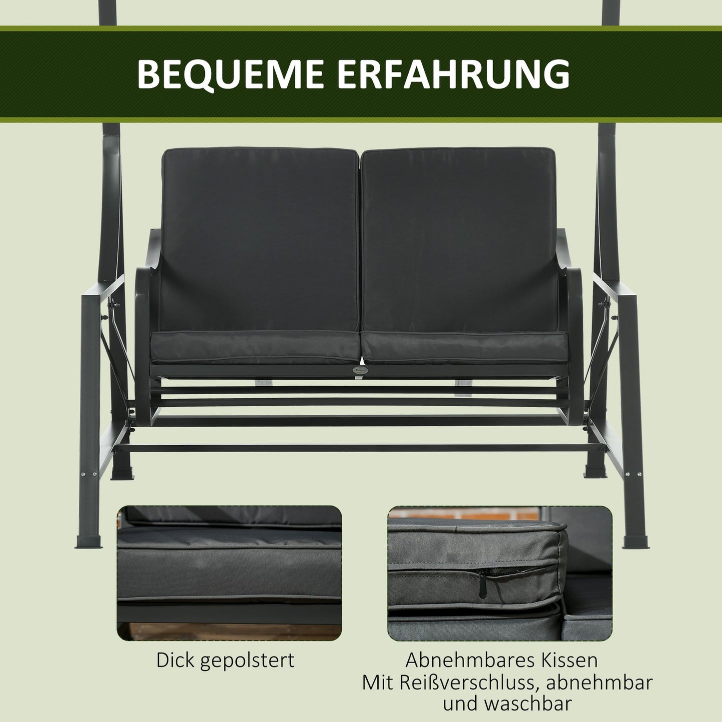 2-seat garden swing with adjustable canopy, dark grey