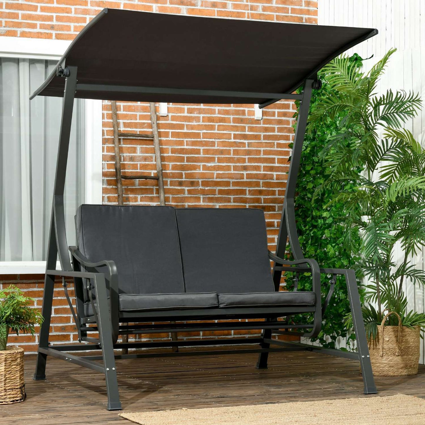 2-seat garden swing with adjustable canopy, dark grey