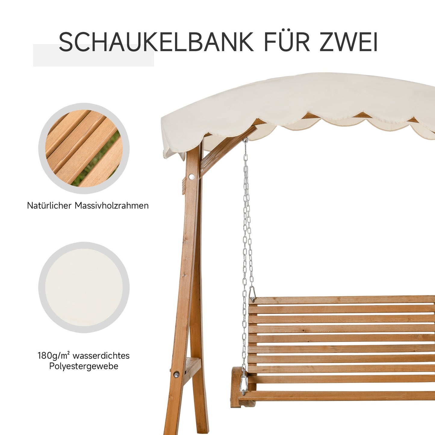 2-seater Garden swing in larch wood with sunroof