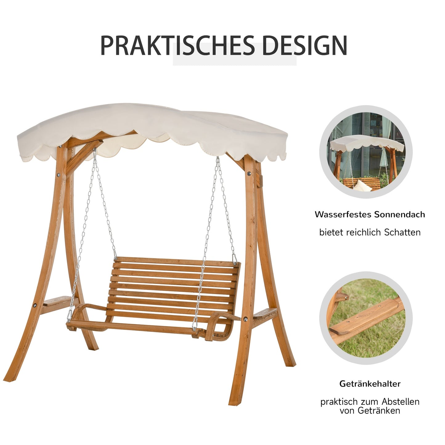 2-seater Garden swing in larch wood with sunroof