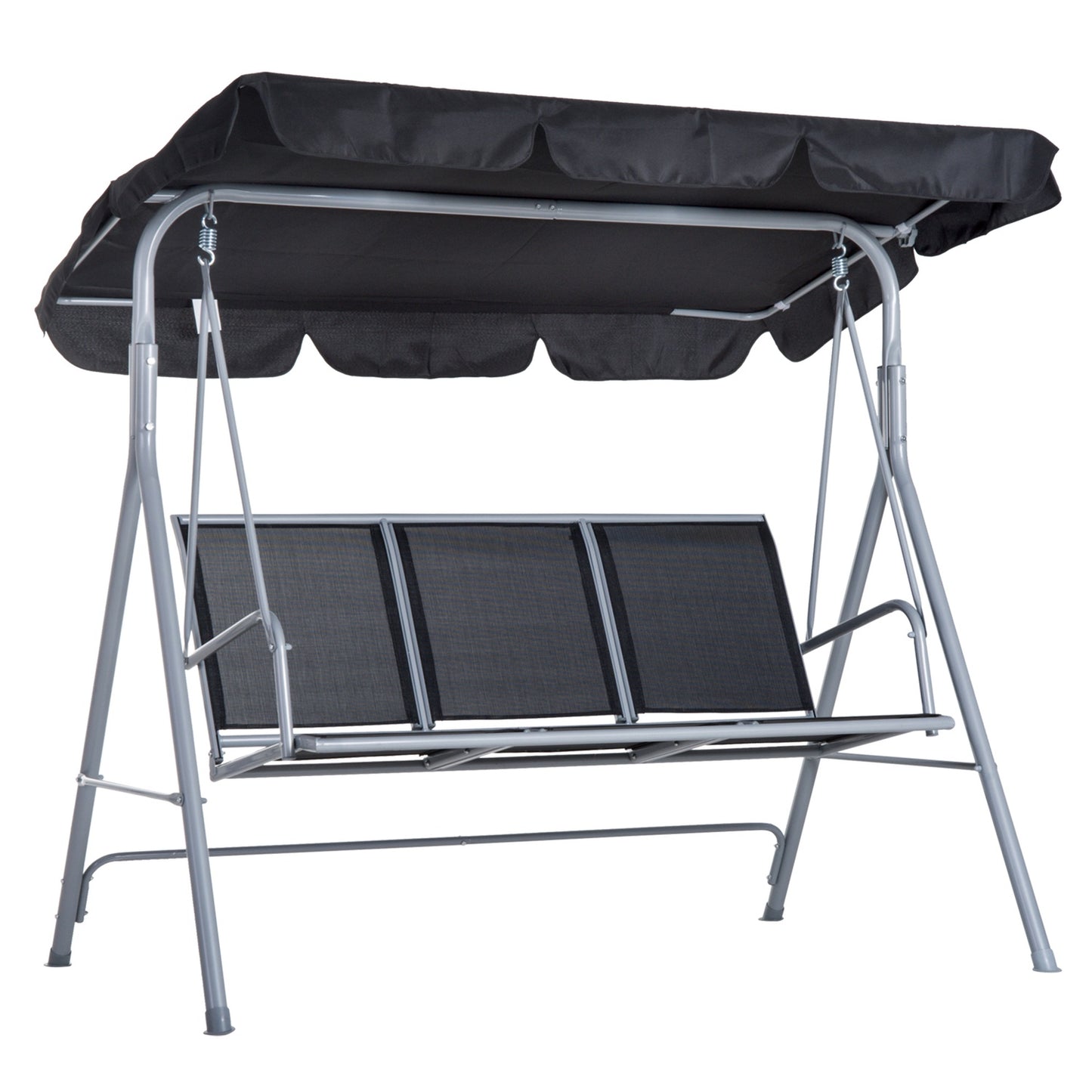 3-seat garden swing with roof - metal frame, black/silver