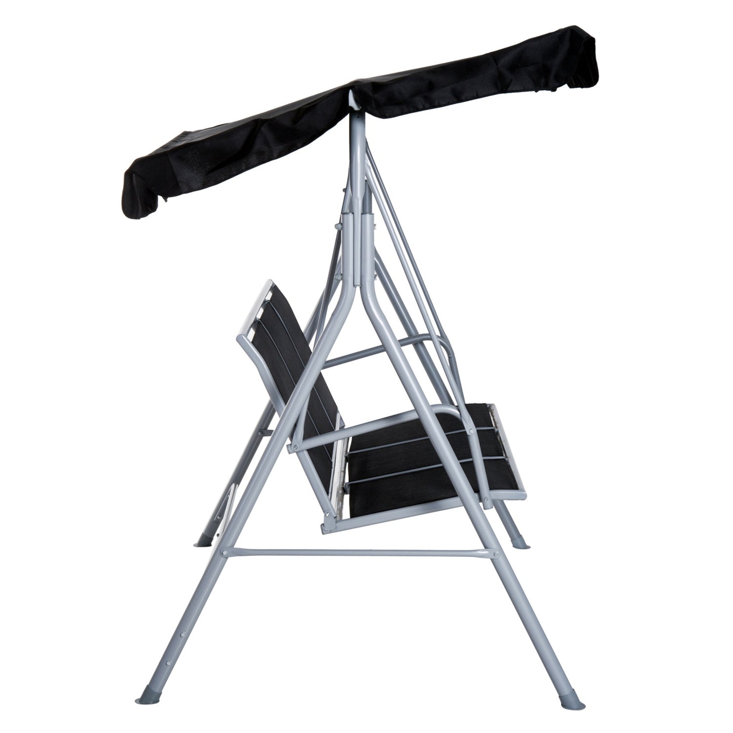 3-seat garden swing with roof - metal frame, black/silver