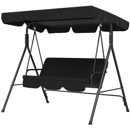 3-seater garden swing bench, adjustable roof, steel, black