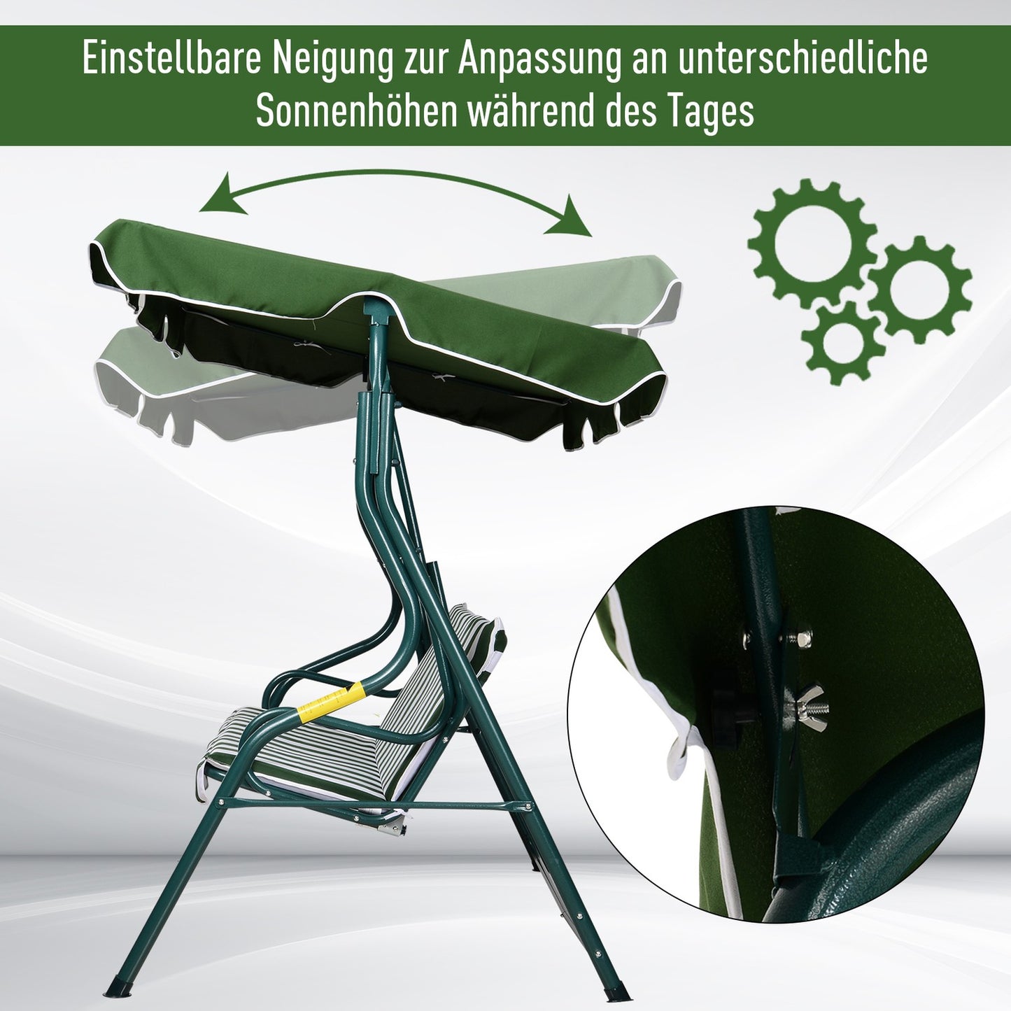 3-seat garden swing with adjustable canopy, green