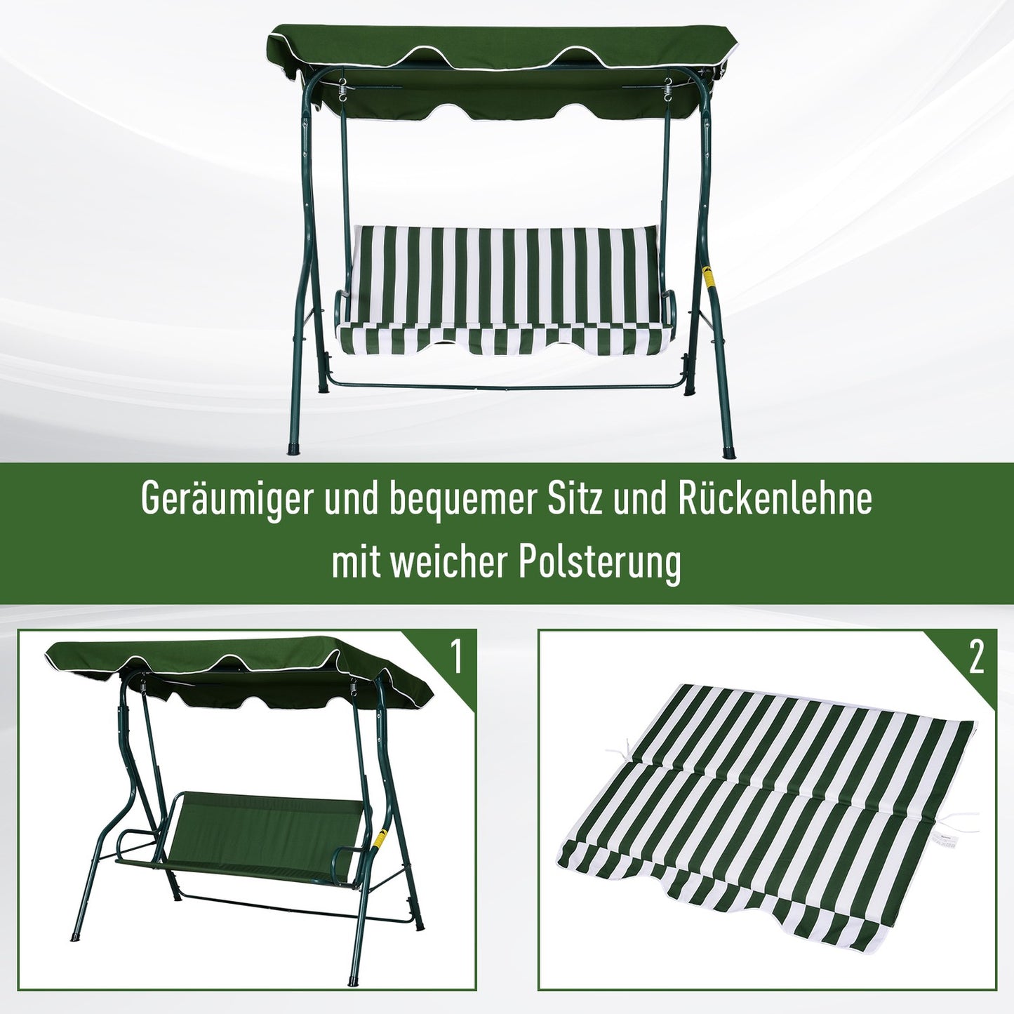 3-seat garden swing with adjustable canopy, green