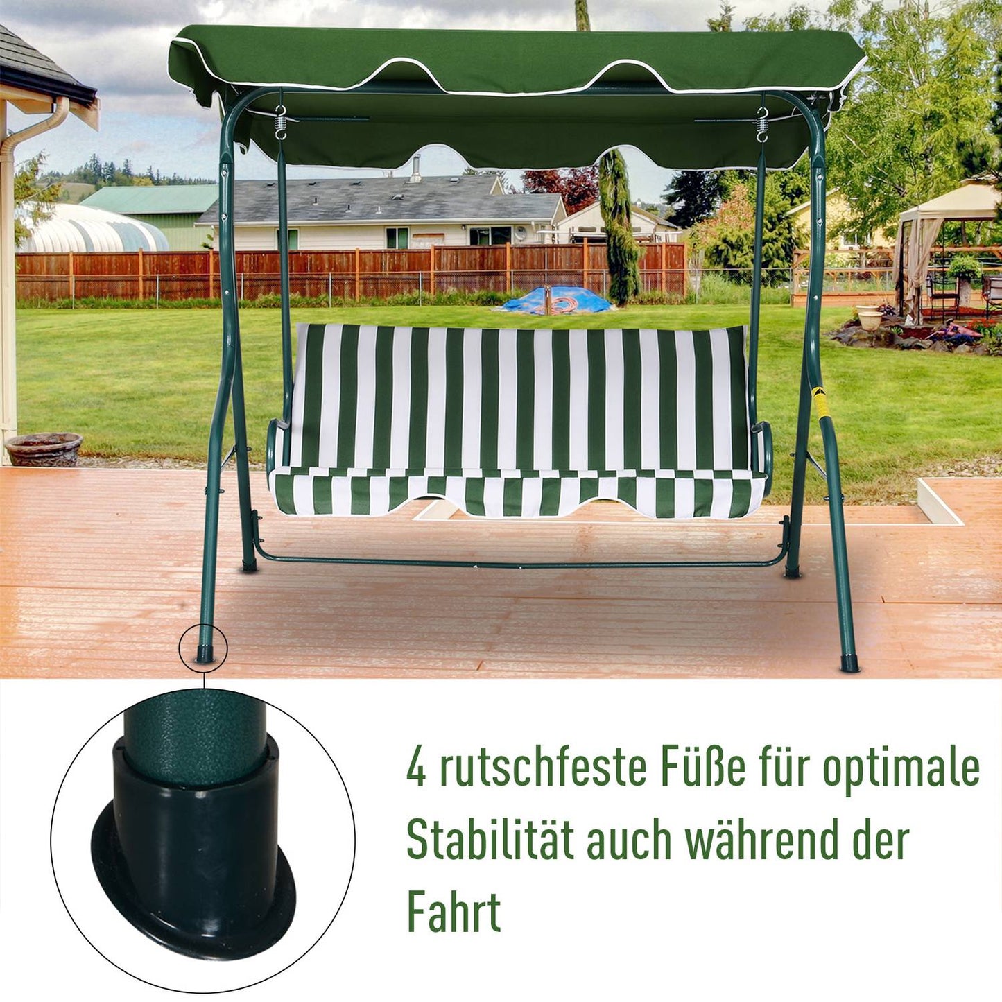 3-seat garden swing with adjustable canopy, green