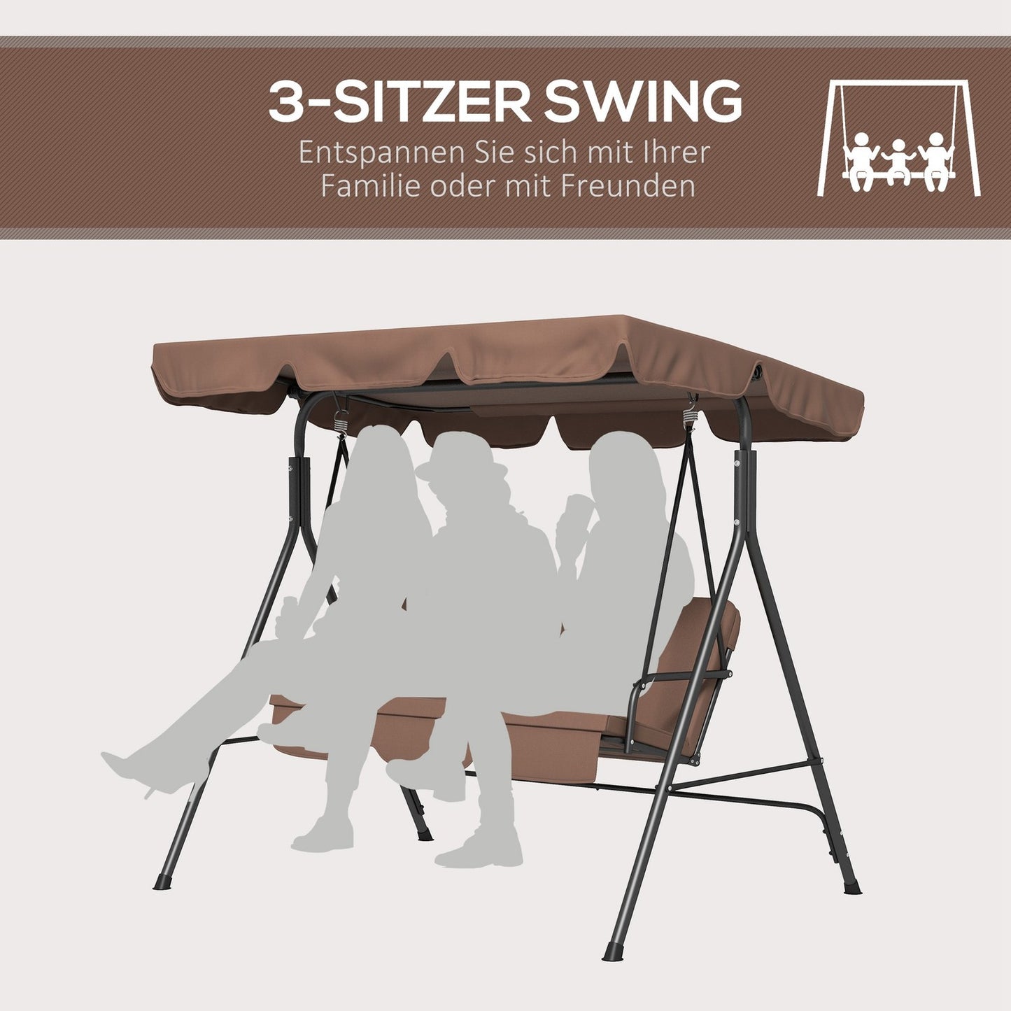 3-seat swing with adjustable roof, water resistant