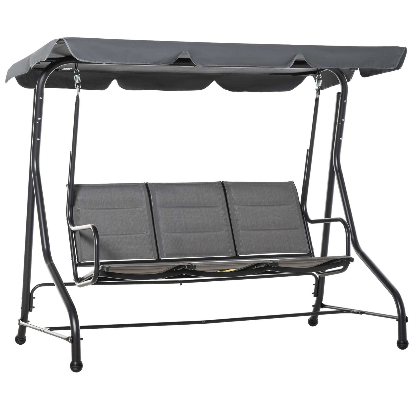 3-seat garden swing with adjustable canopy, gray steel