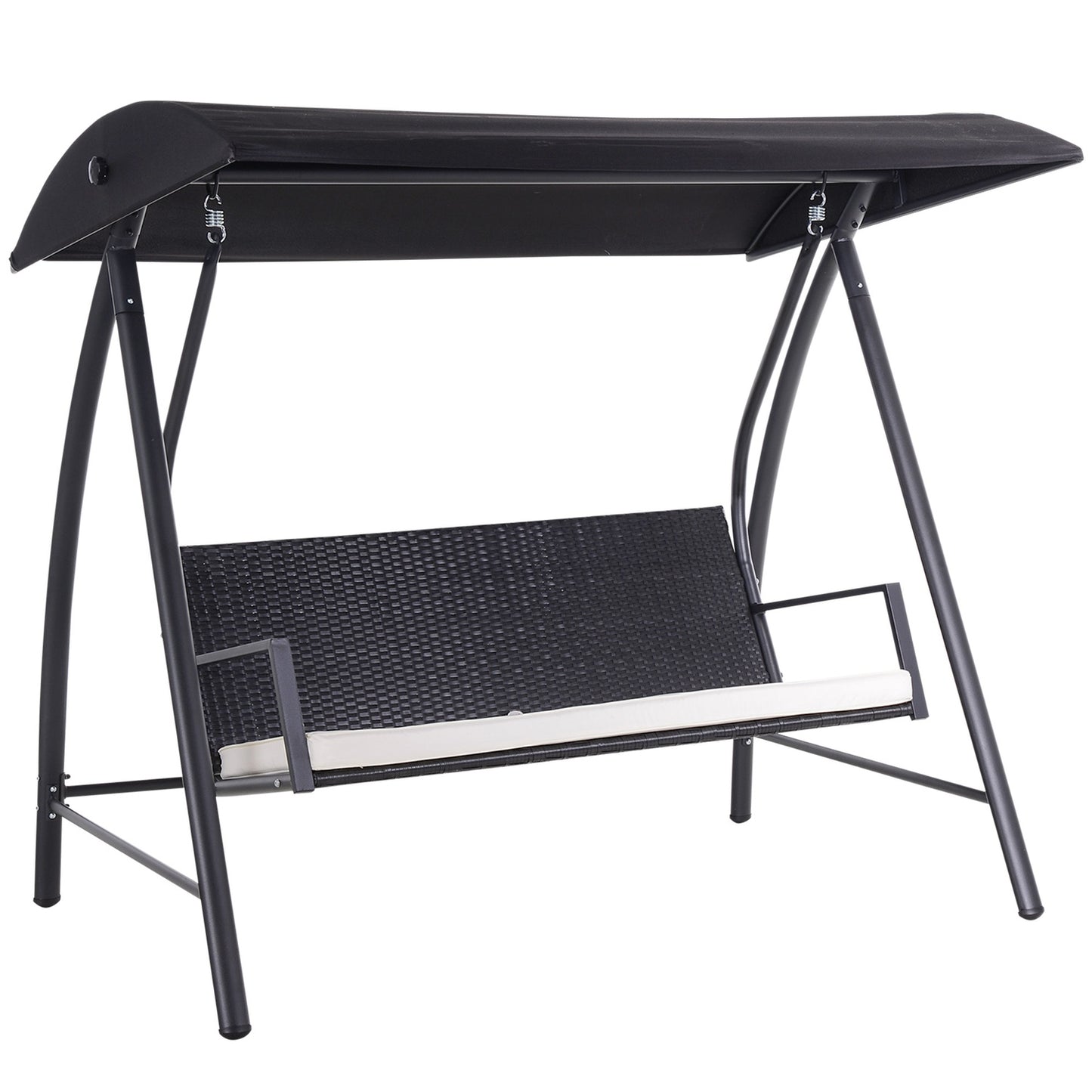 3-seat garden swing with roof, poly rattan, black