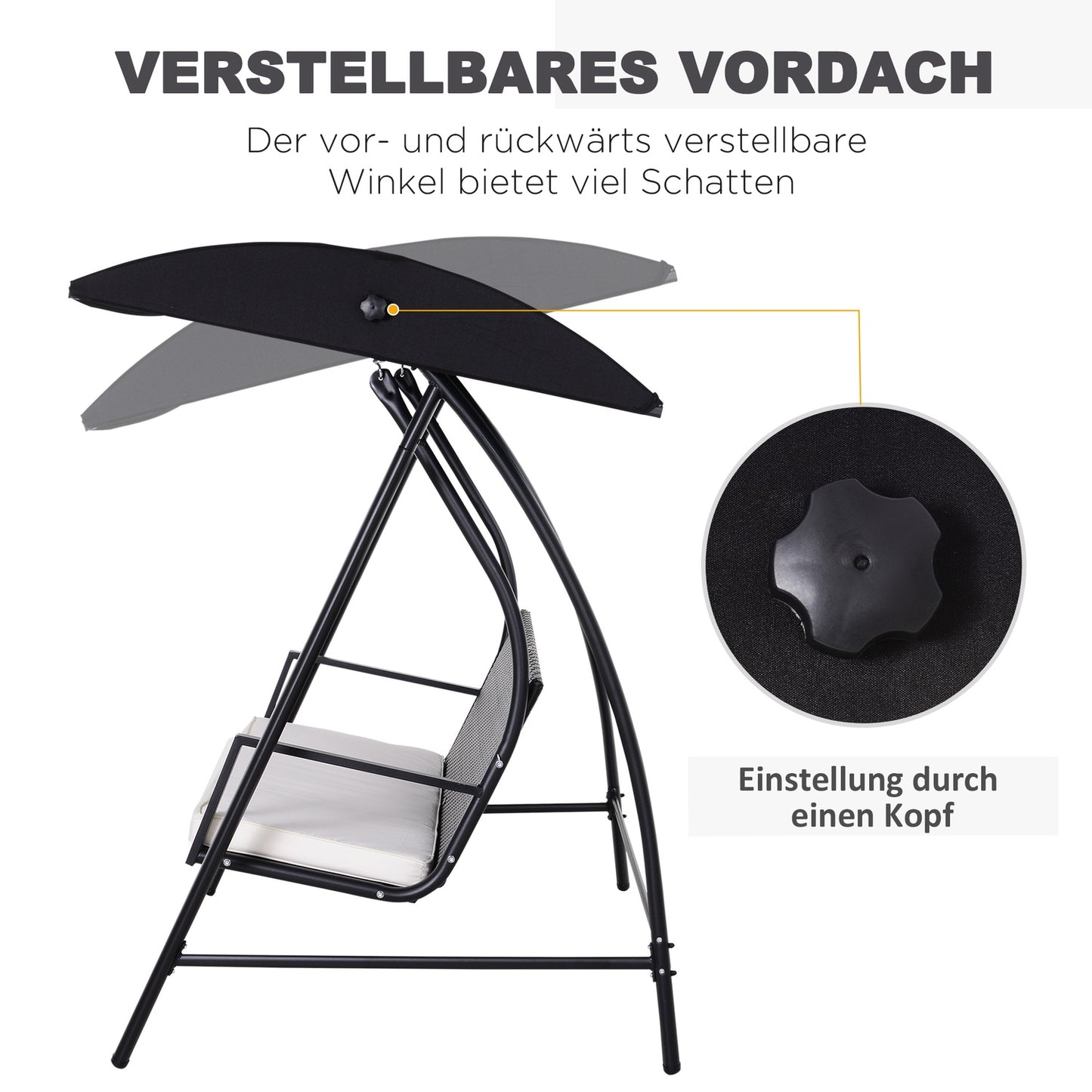 3-seat garden swing with roof, poly rattan, black
