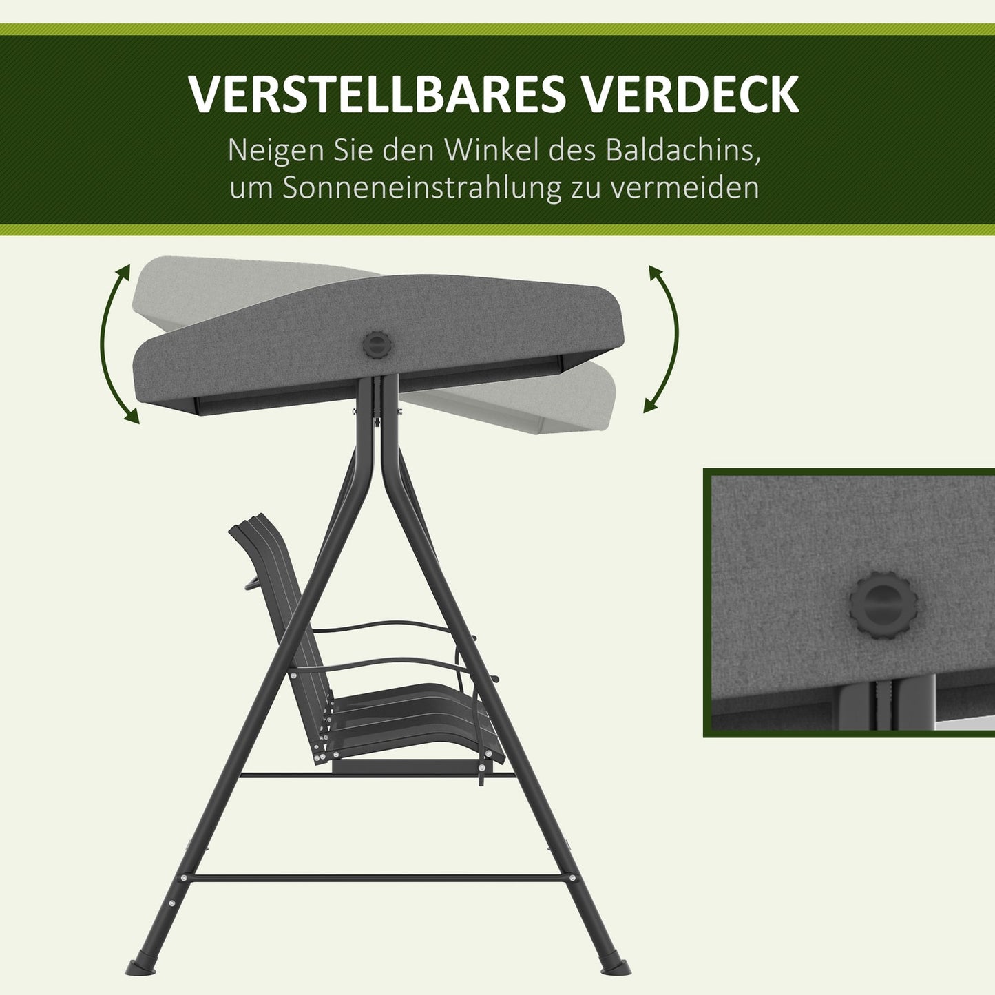 3-seat garden swing, metal frame, adjustable roof