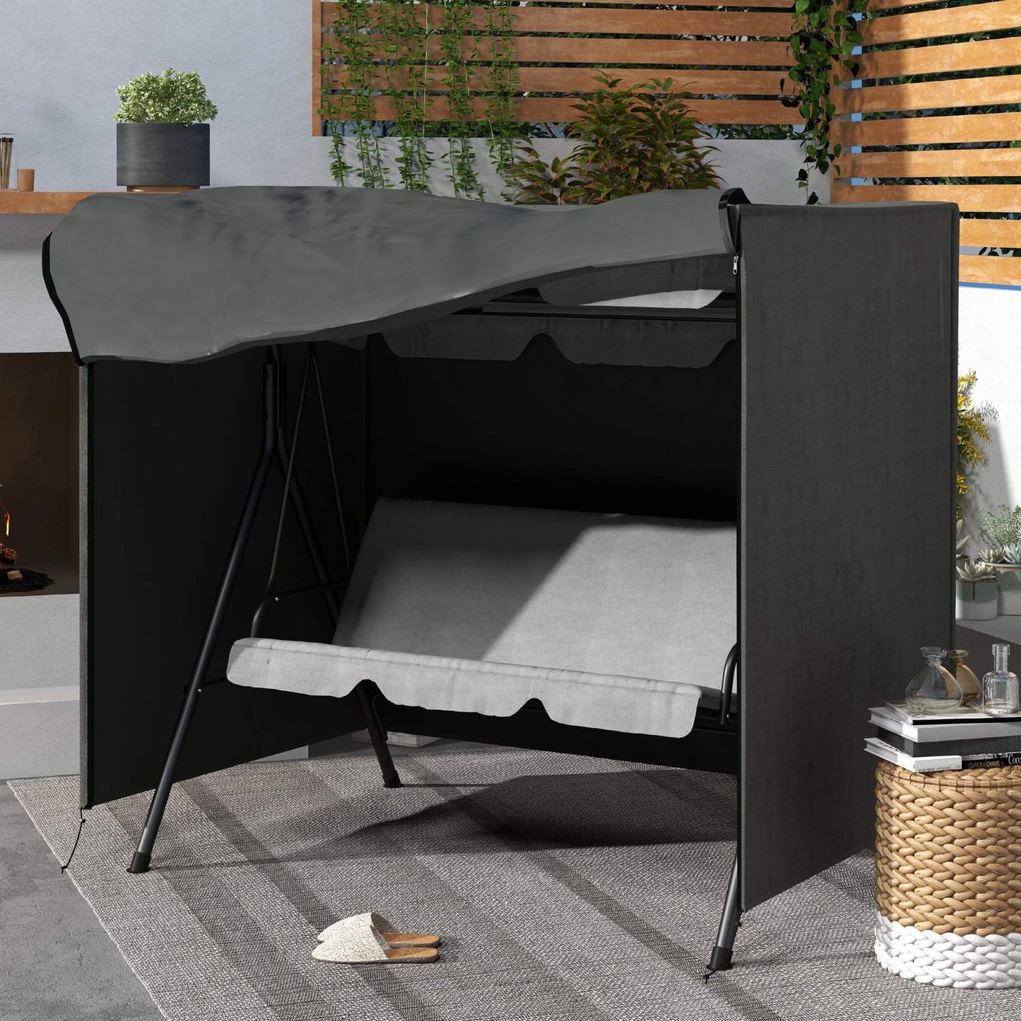 3-seat garden swing cover, winterproof UV-resistant 420D fabric