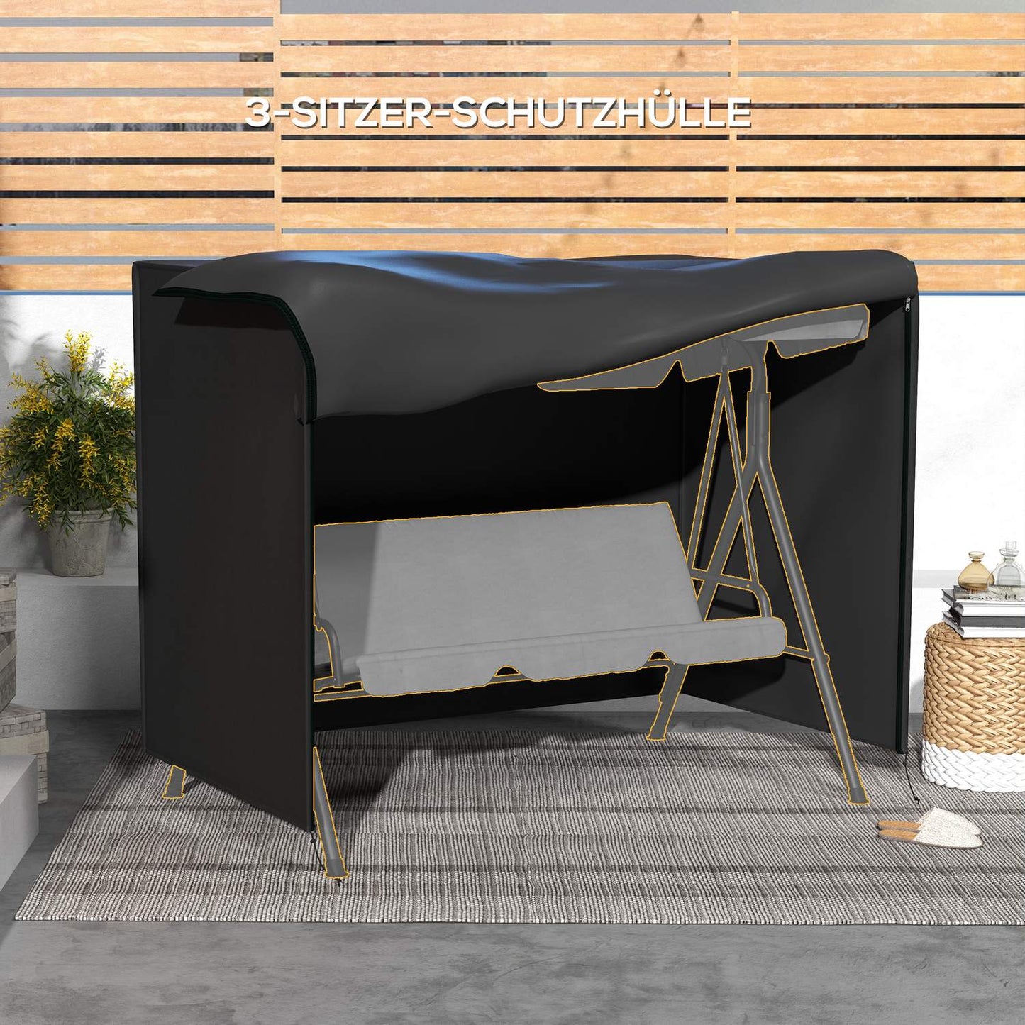 3-seat swing cover - water-repellent and winter-proof, 600D, black