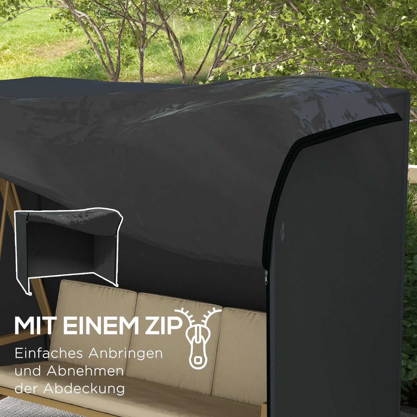 Waterproof black garden swing cover, UV protection, 220x125x172 cm
