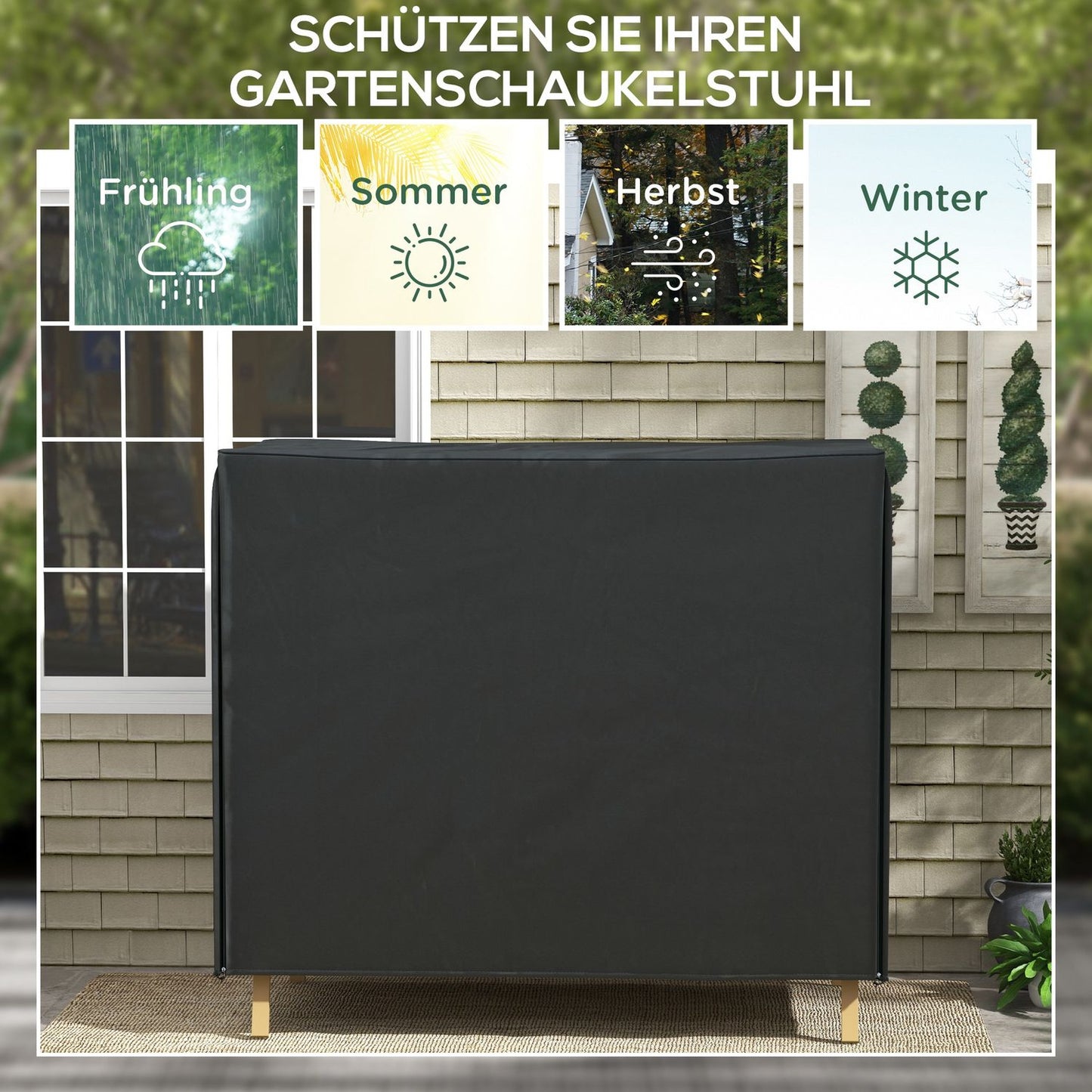 Waterproof black garden swing cover, UV protection, 220x125x172 cm