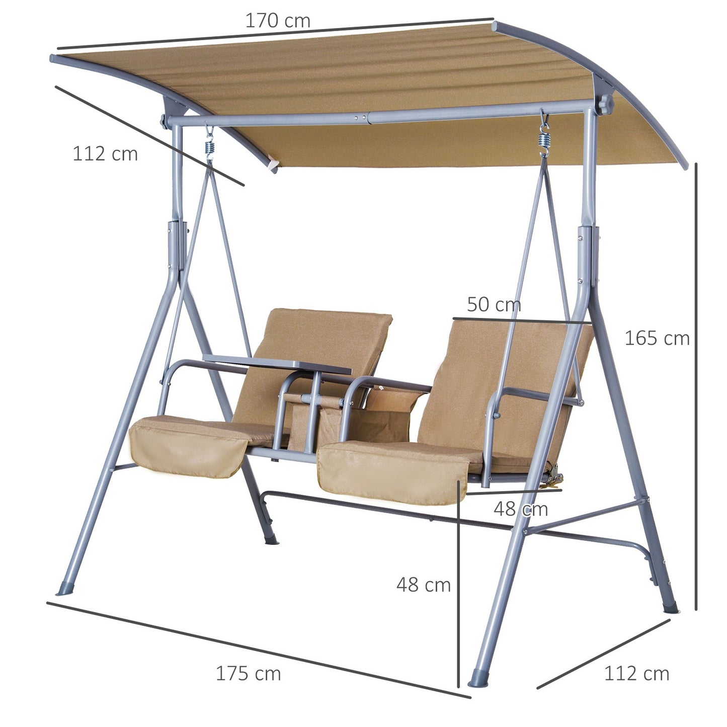 2-seat garden swing with sunroof, beige 175x112x165 cm