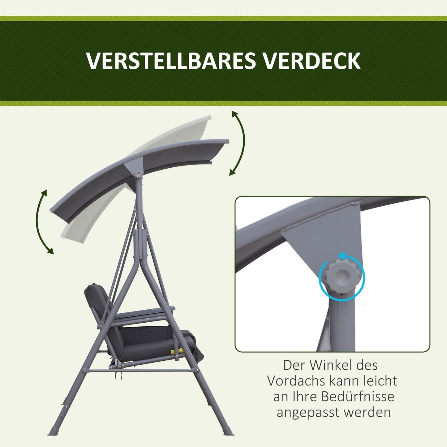 2-seat garden swing with sunshade, gray 175 x 112 x 165 cm