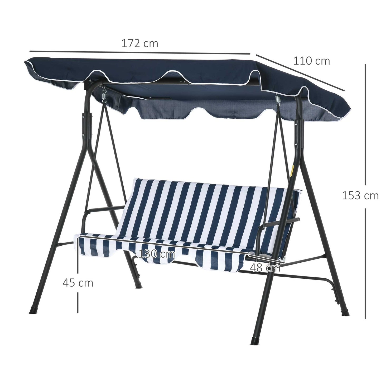 3-seat garden swing with canopy - blue and white steel