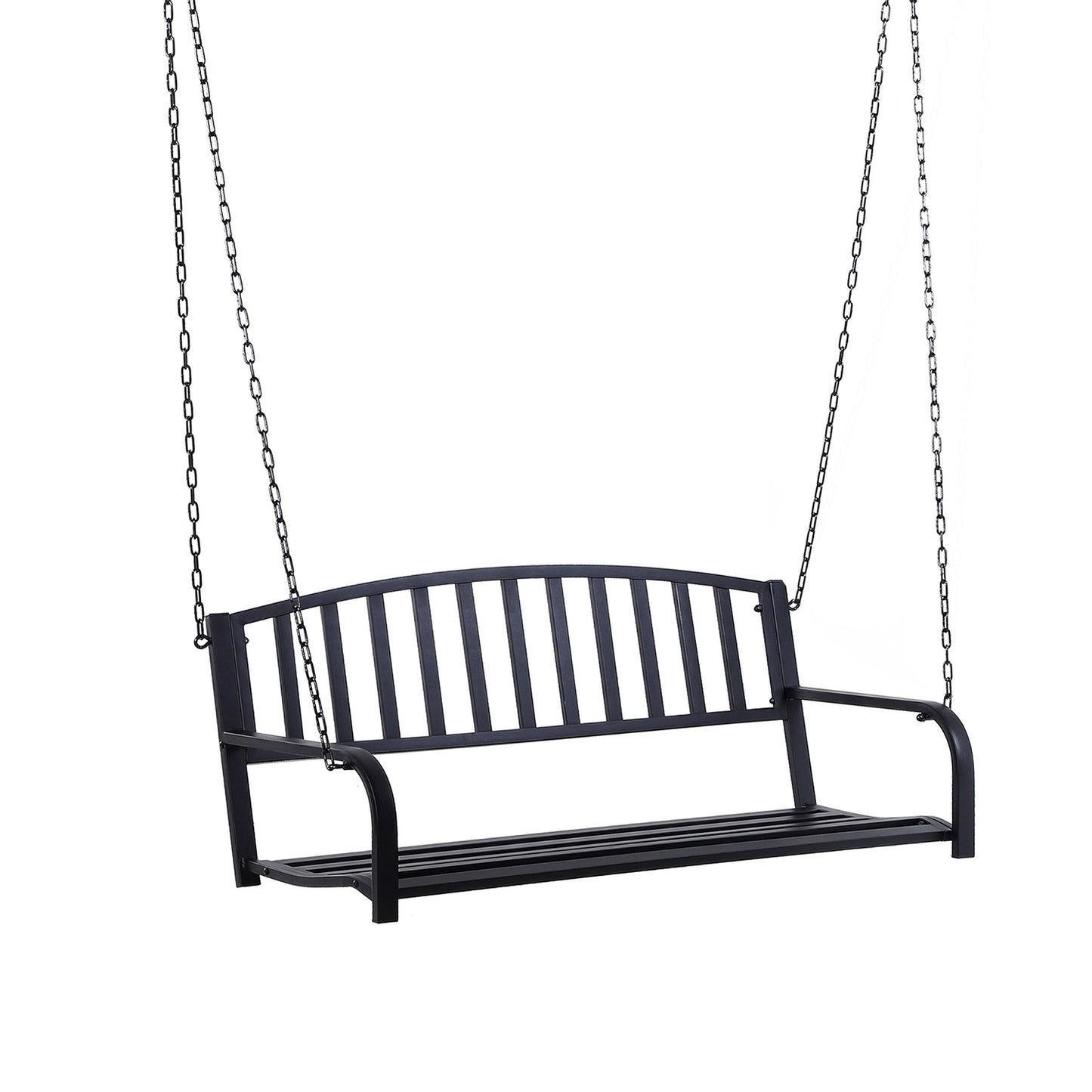 Black metal 2-seater garden swing bench with chains