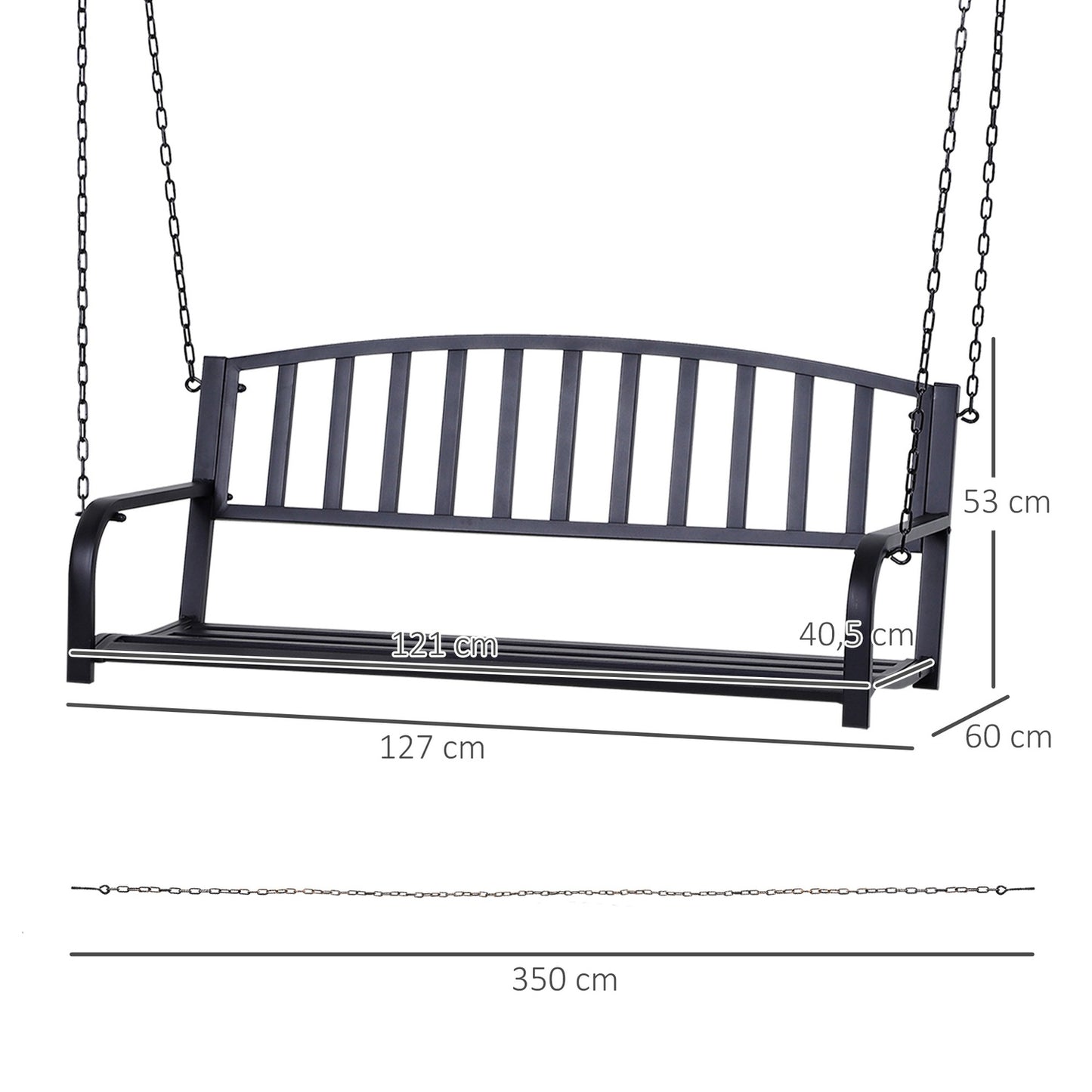 Black metal 2-seater garden swing bench with chains