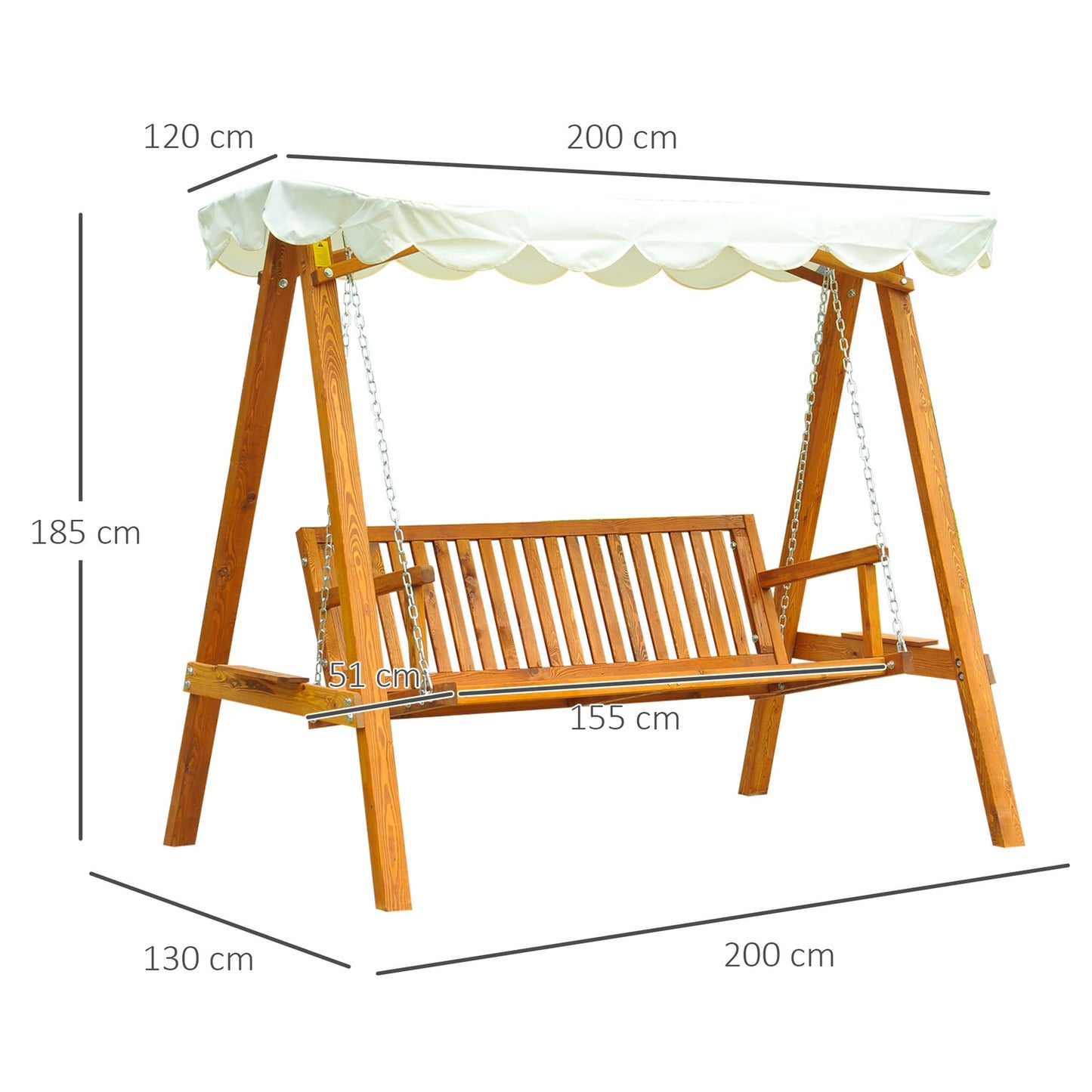 3-seat larch Garden swing bench in wood