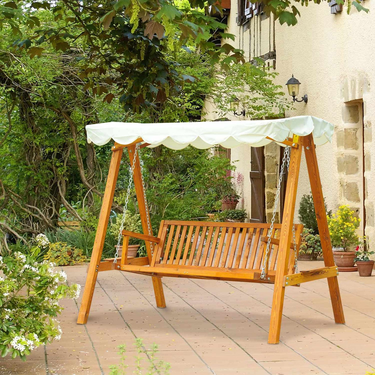 3-seat larch Garden swing bench in wood