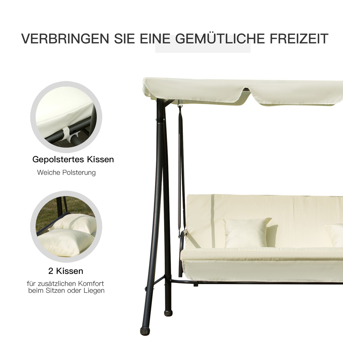 Three-seater garden swing with folding seat, white