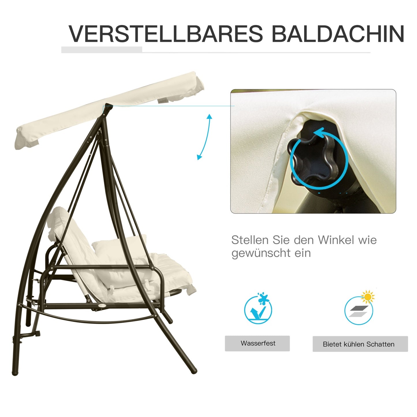 Three-seater garden swing with folding seat, white