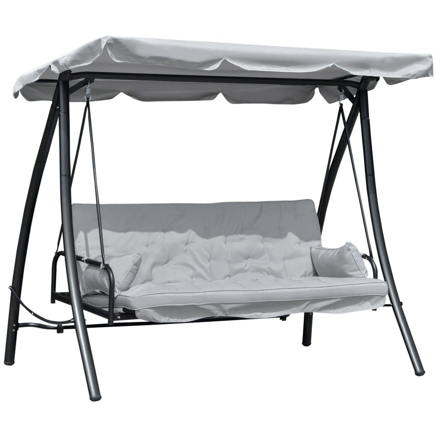 Outdoor 3-seat rocking bench, lying, metal & white polyester