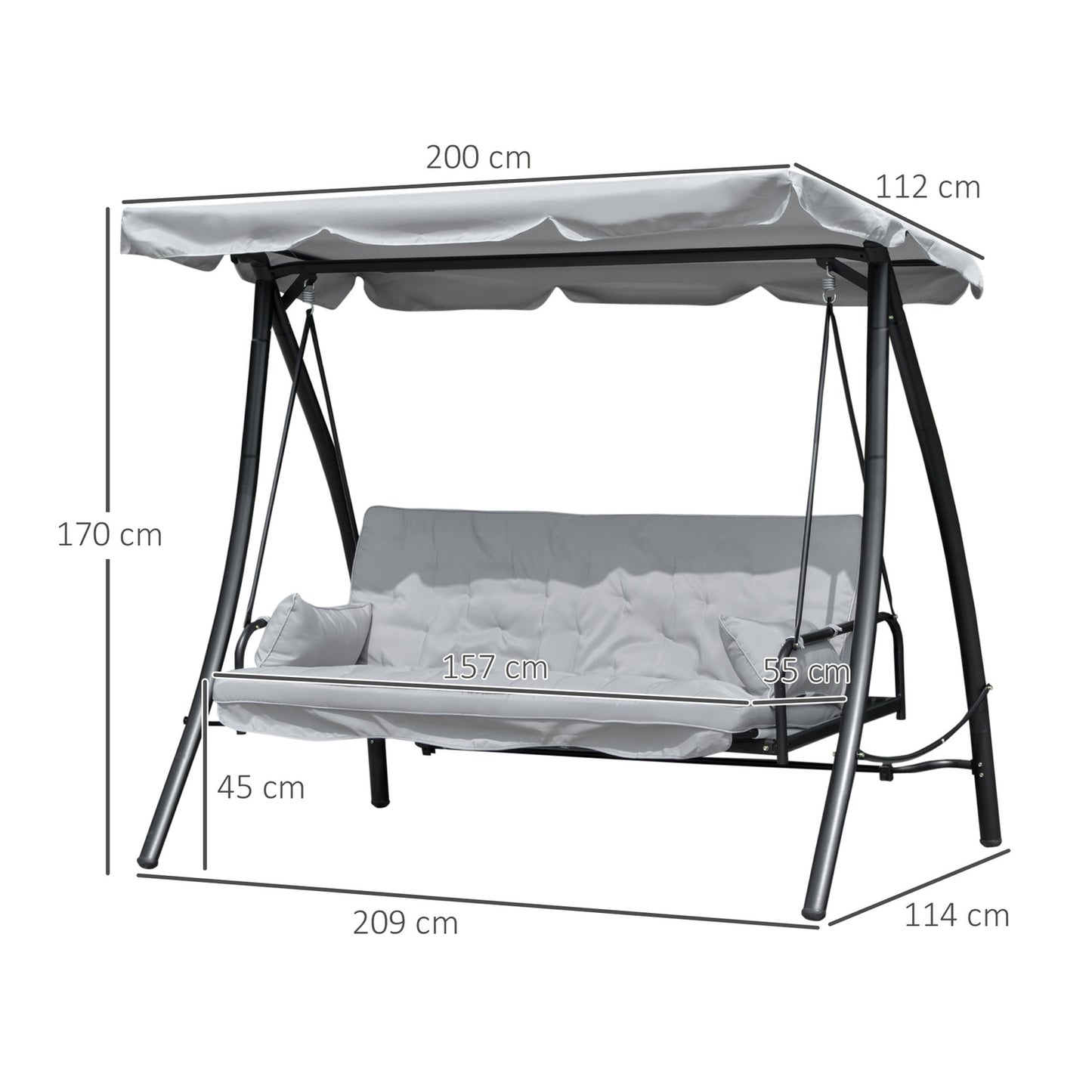 Outdoor 3-seat rocking bench, lying, metal & white polyester