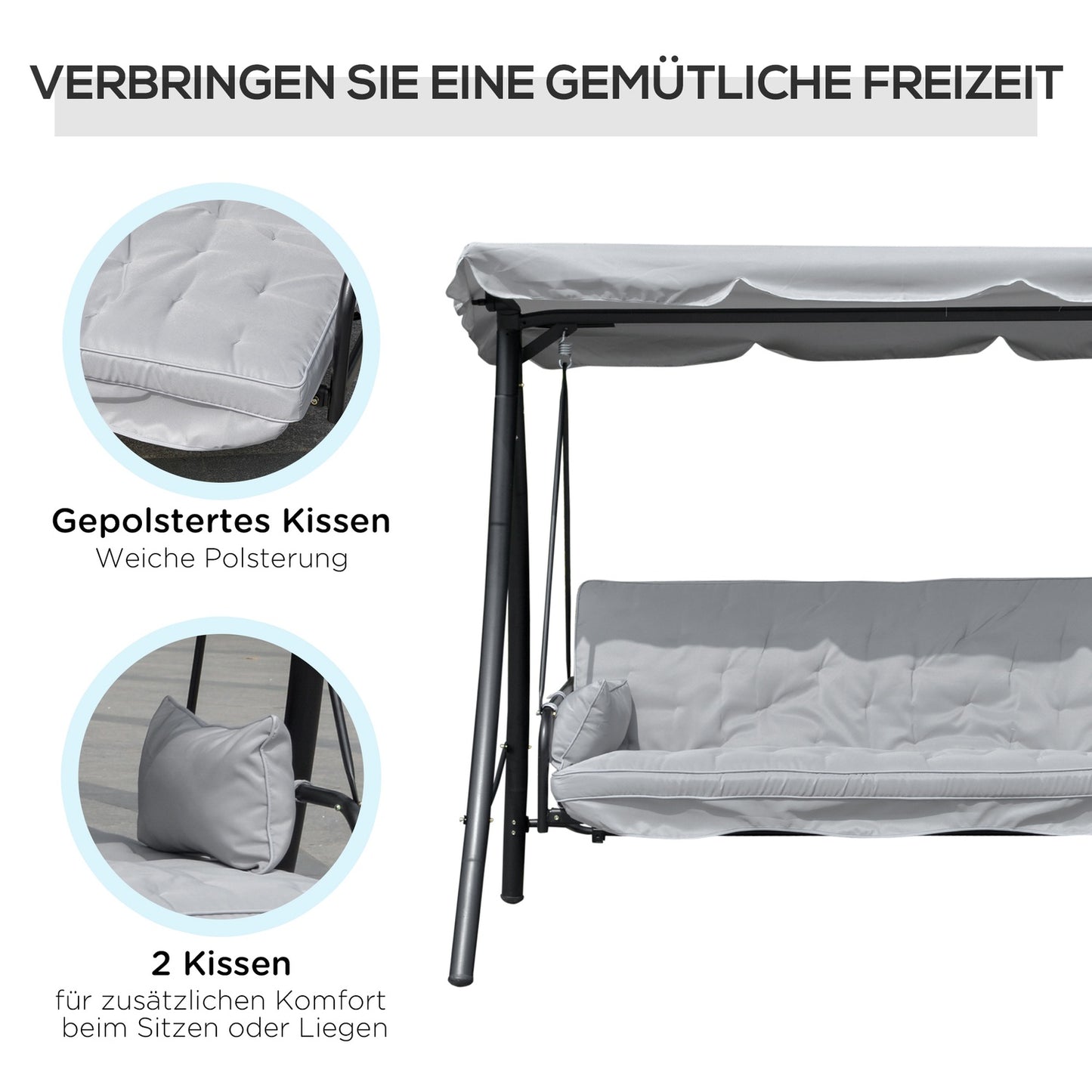 Outdoor 3-seat rocking bench, lying, metal & white polyester